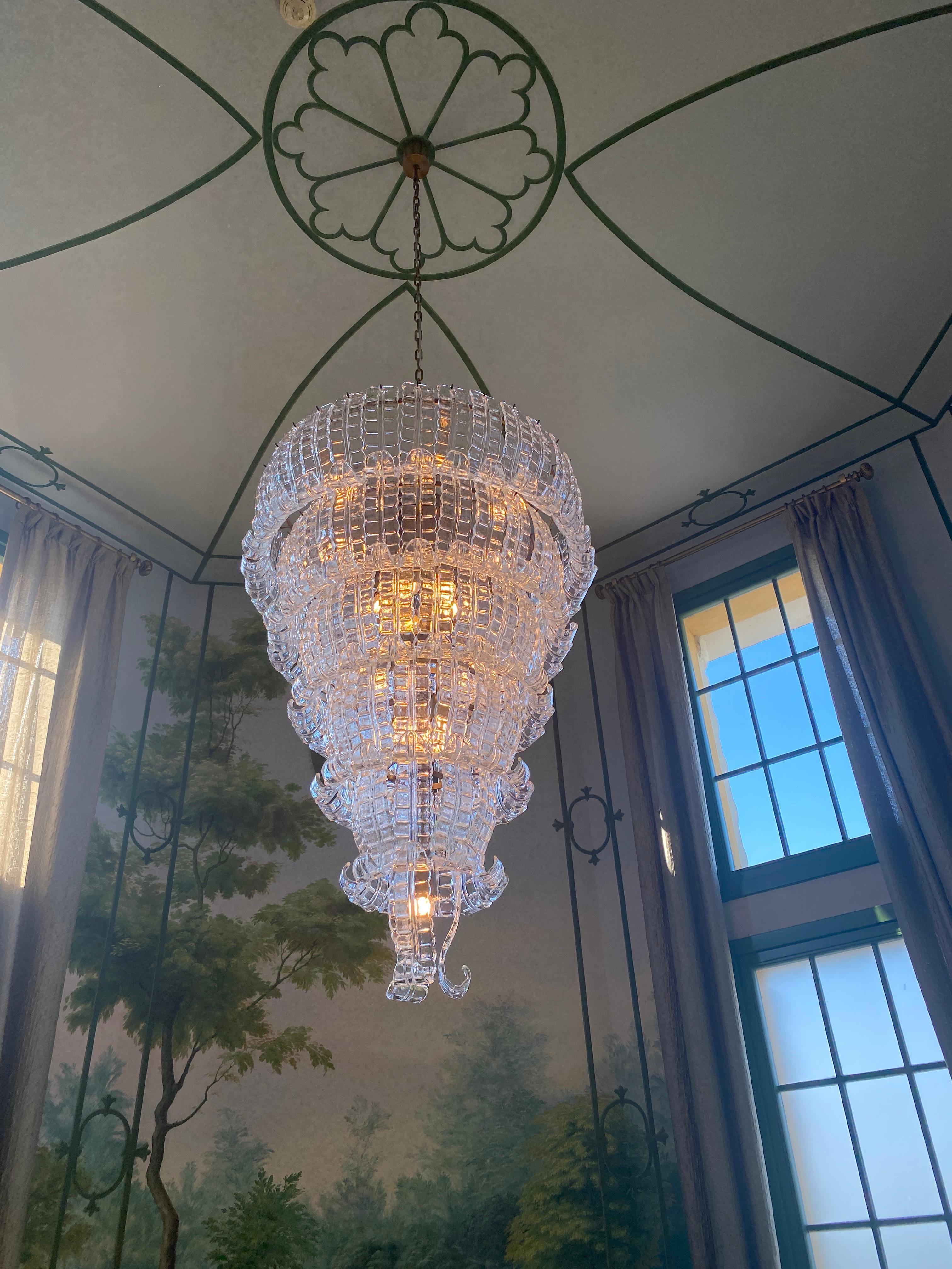 Vetro soffiato Lampadario monumentale Felci in vetro di Murano in vendita