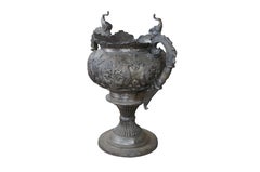 Monumental Figural Indian Bronze Outdoor Elephant Planter Handled Floor Urn 35"