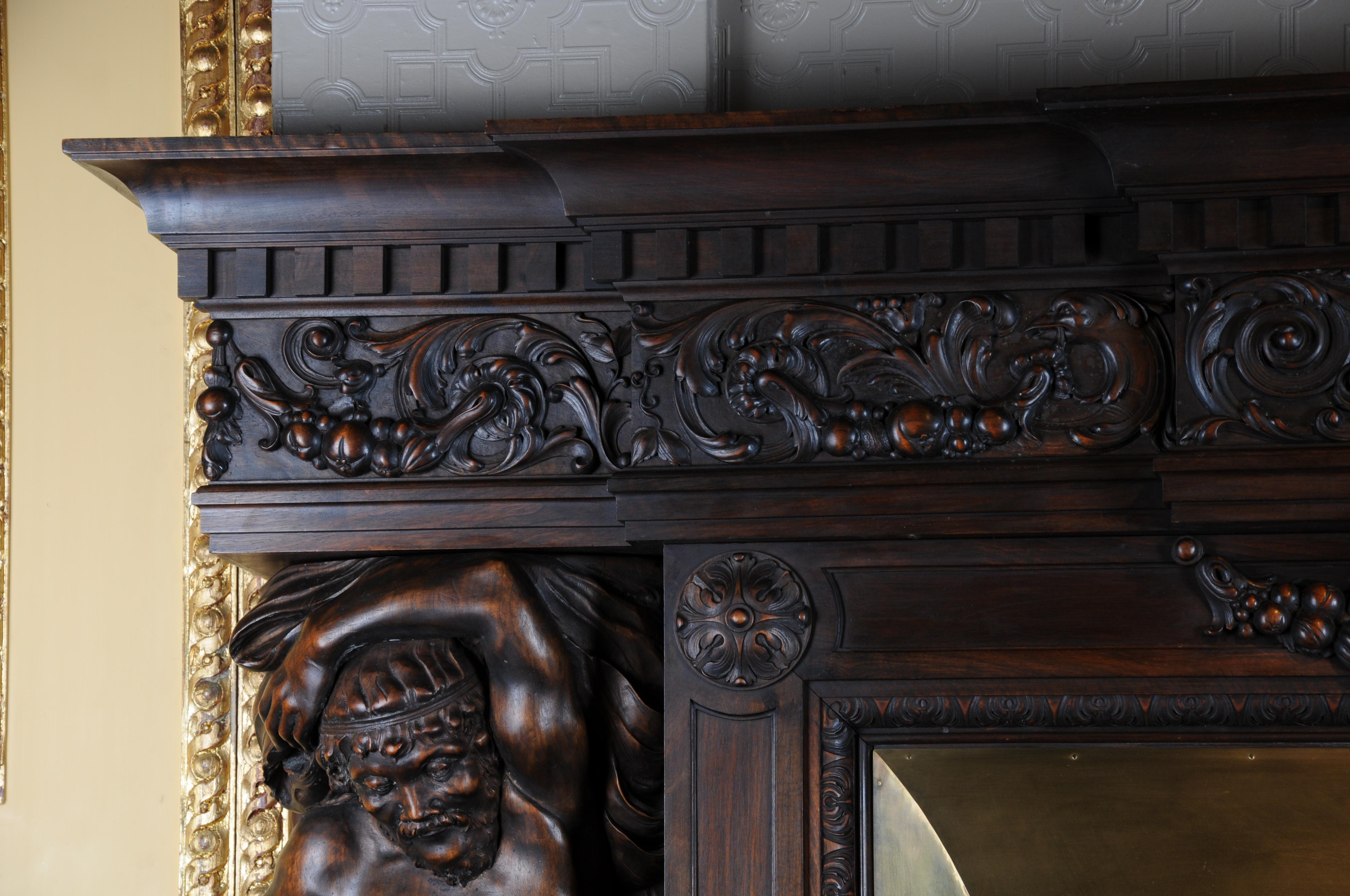 Monumental Figures Fireplace Neo-Renaissance 19th Century Walnut For Sale 7