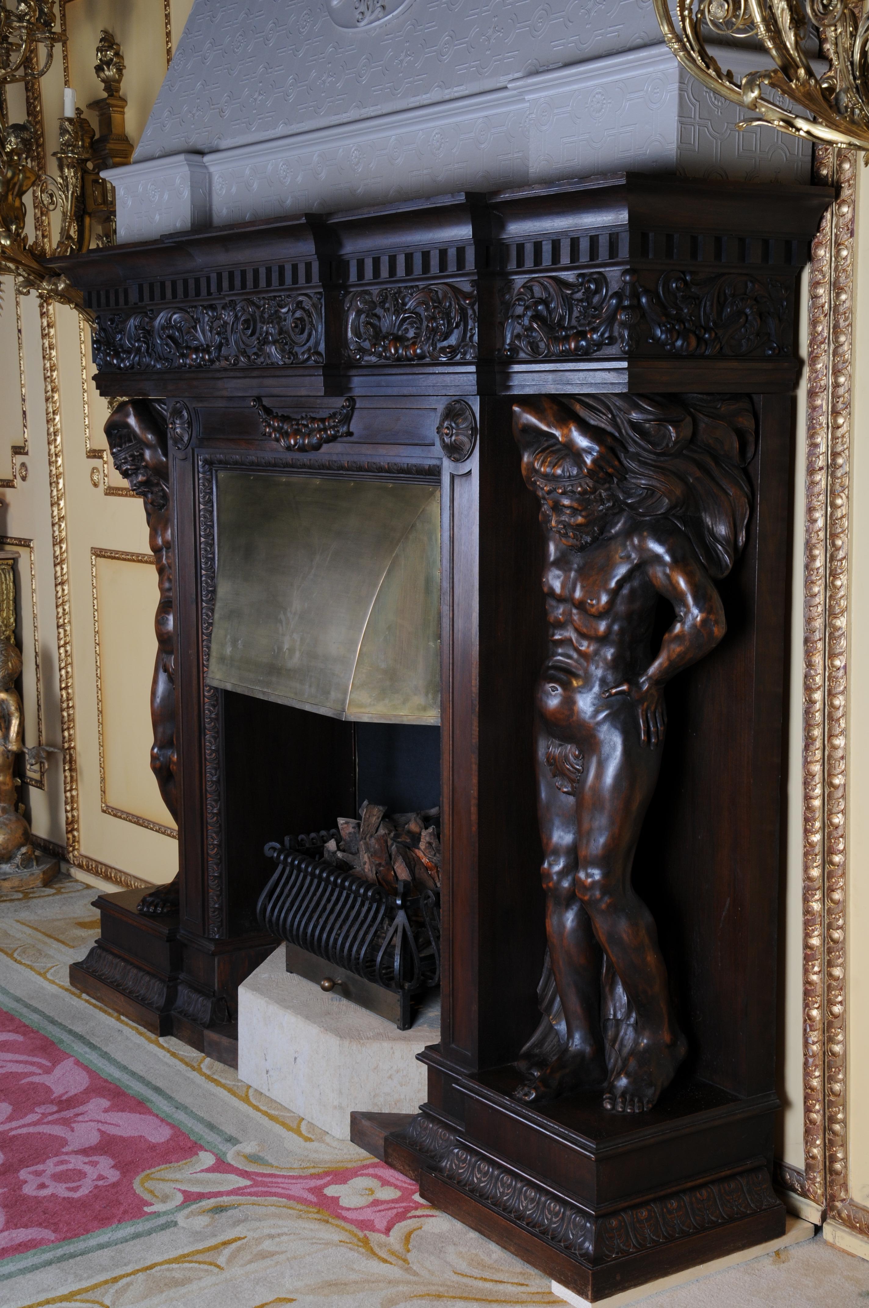 Monumental Figures Fireplace Neo-Renaissance 19th Century Walnut For Sale 9