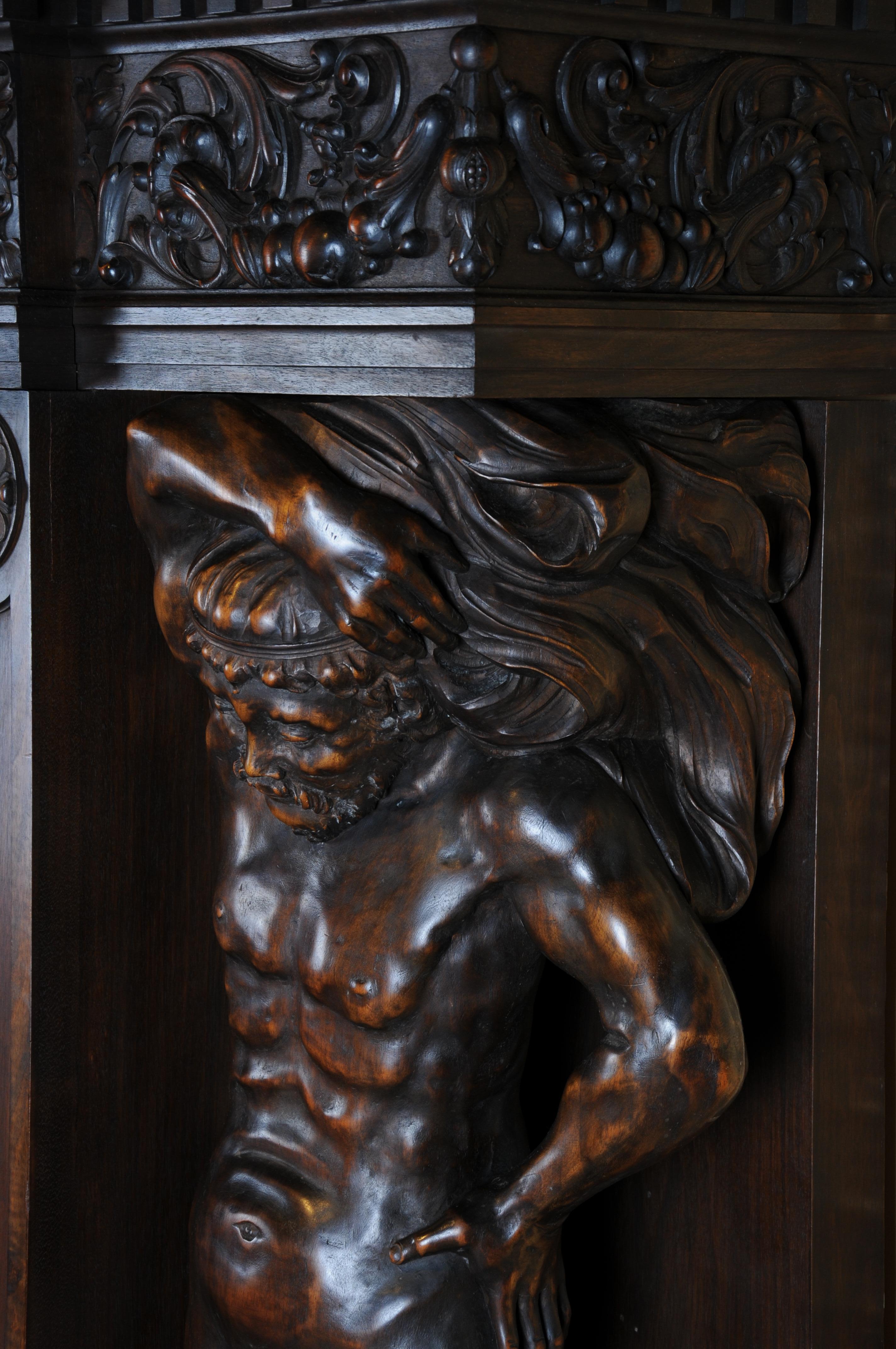 Monumental Figures Fireplace Neo-Renaissance 19th Century Walnut For Sale 11
