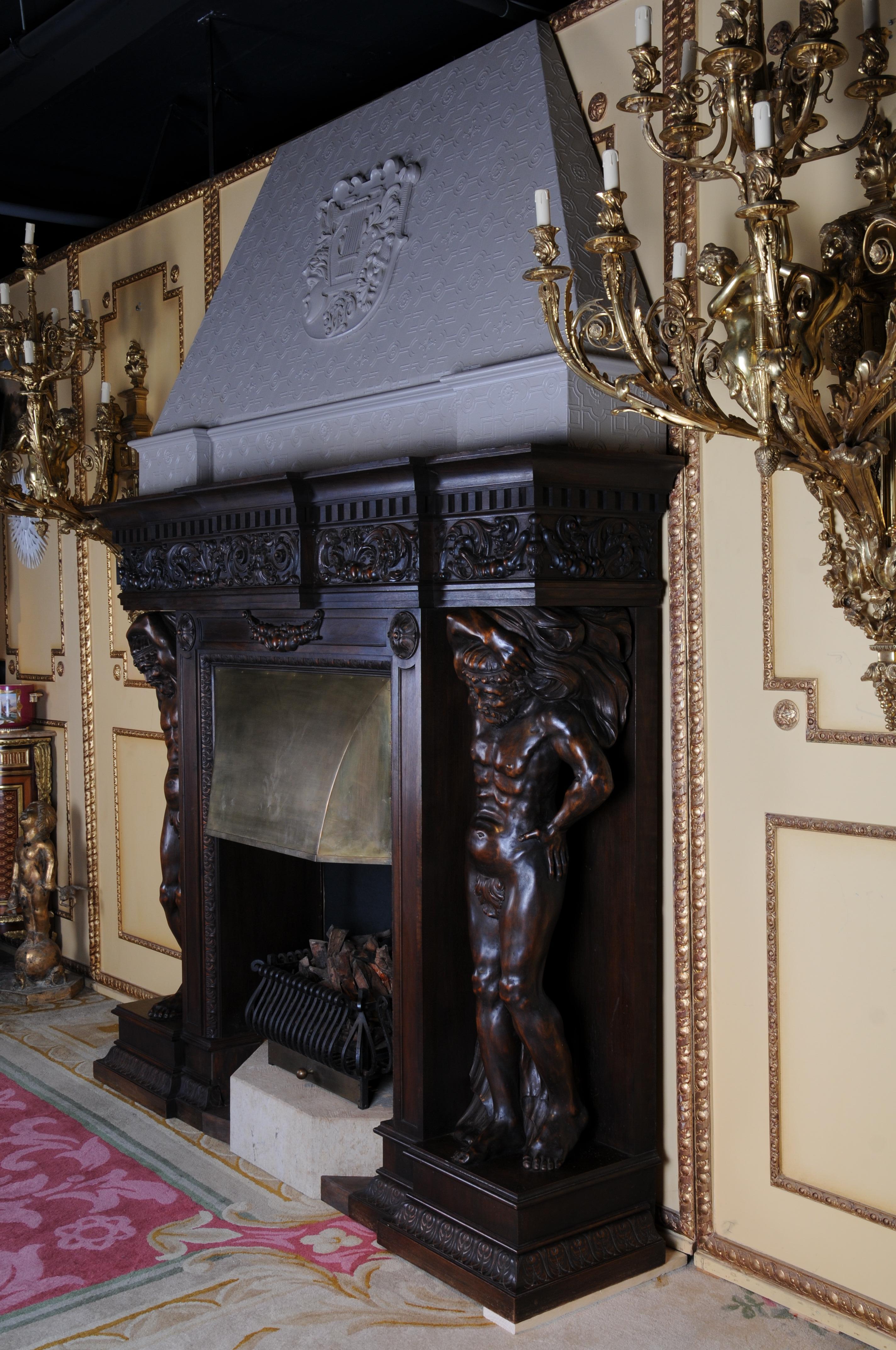 German Monumental Figures Fireplace Neo-Renaissance 19th Century Walnut For Sale