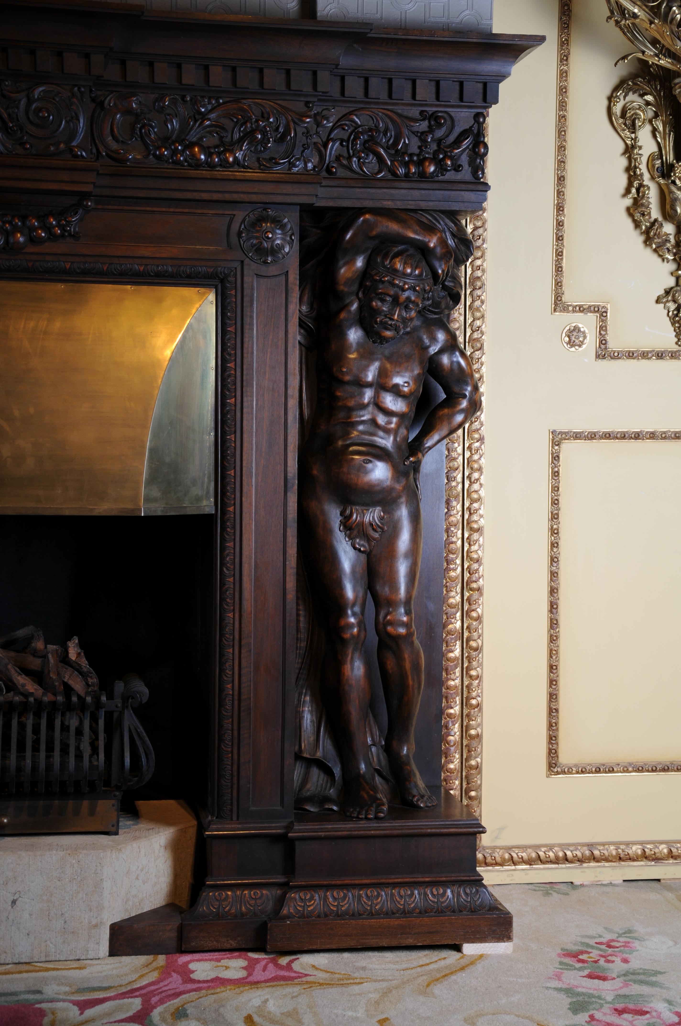 Monumental Figures Fireplace Neo-Renaissance 19th Century Walnut In Good Condition For Sale In Berlin, DE
