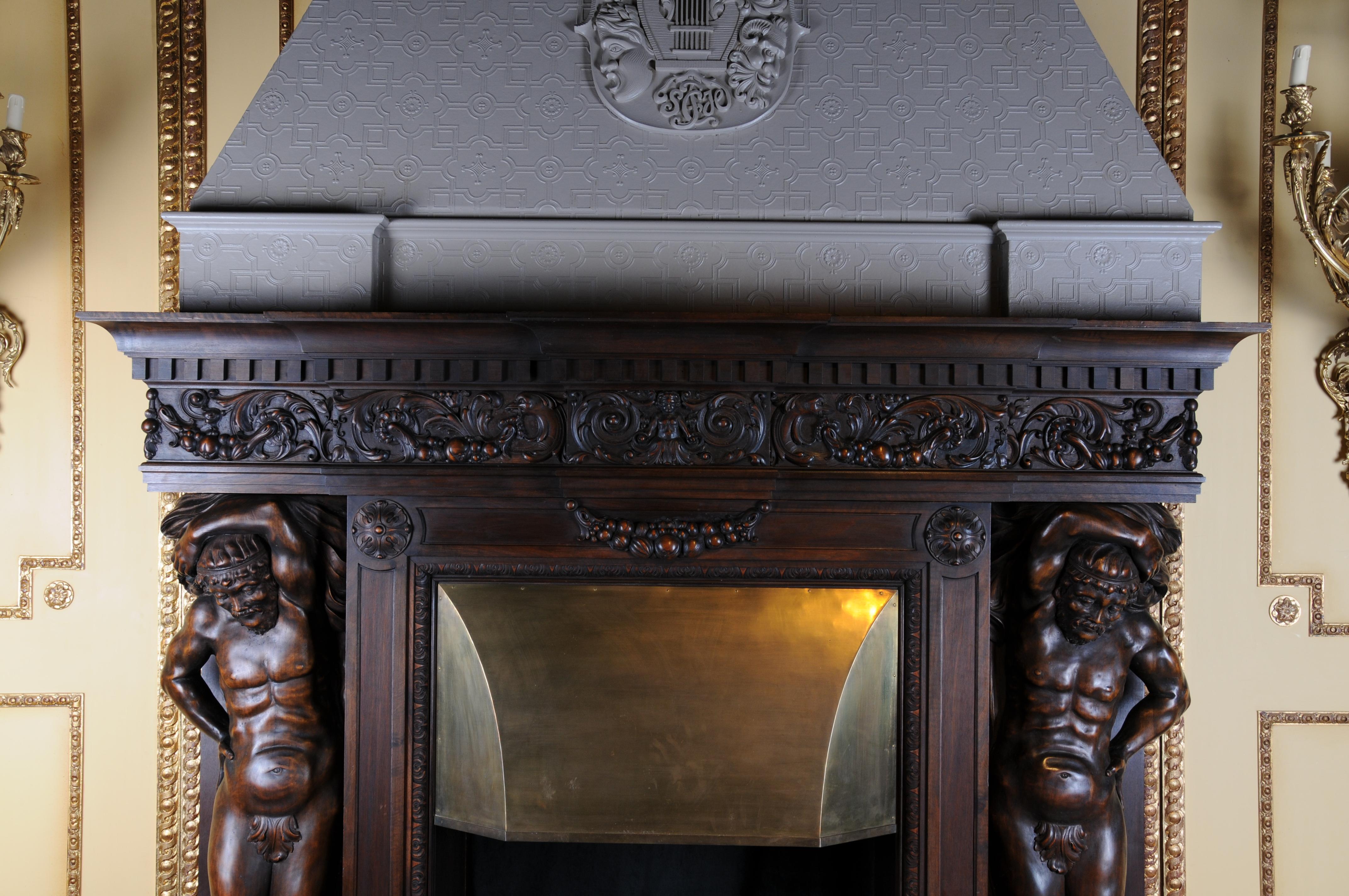 Monumental Figures Fireplace Neo-Renaissance 19th Century Walnut For Sale 1