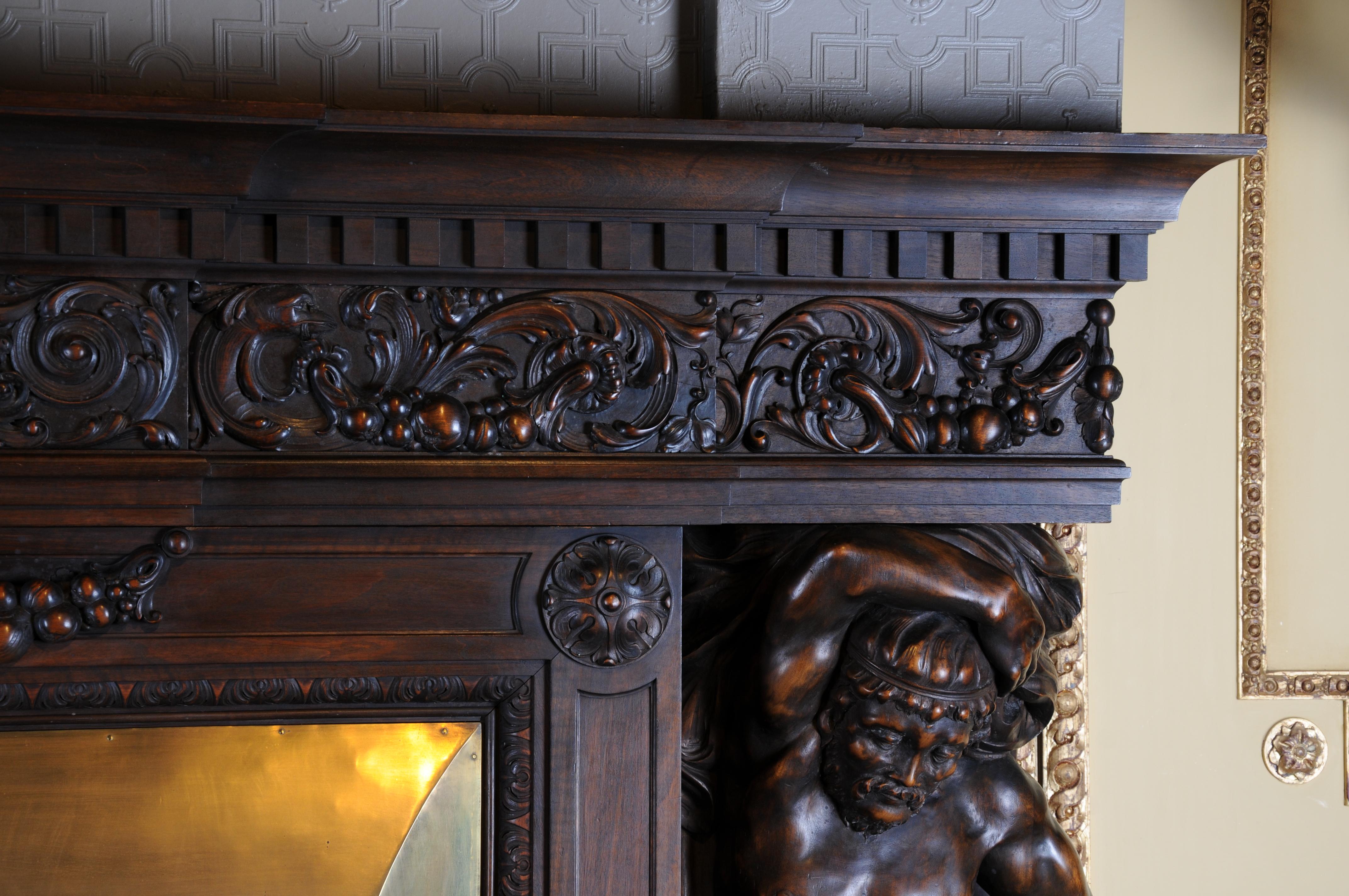 Monumental Figures Fireplace Neo-Renaissance 19th Century Walnut For Sale 2