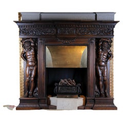 Monumental Figures Fireplace Neo-Renaissance 19th Century Walnut