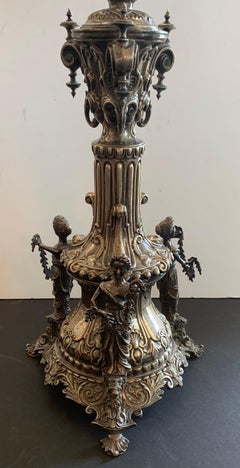 Monumental Fine Neoclassical 3 Figure English Silver Plated Epergne Candelabra