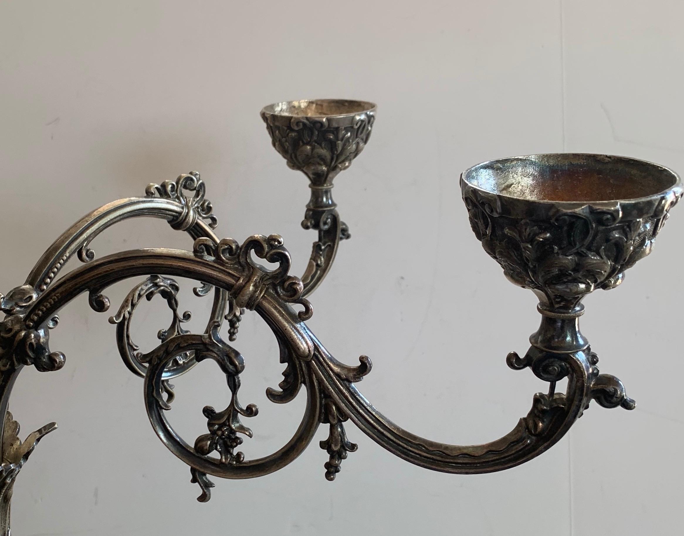 20th Century Monumental Fine Neoclassical 3 Figure English Silver Plated Epergne Candelabra