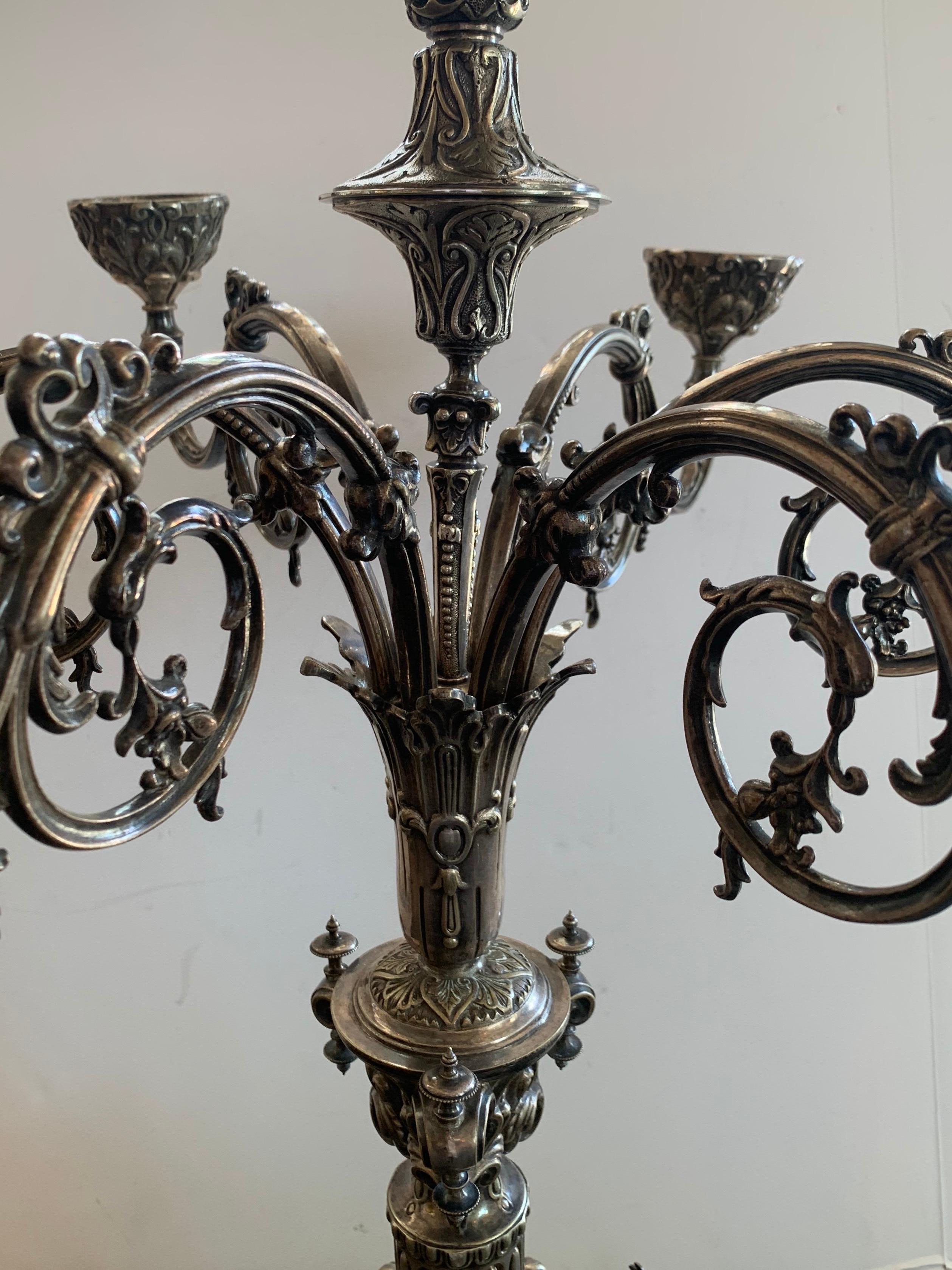 Monumental Fine Neoclassical 3 Figure English Silver Plated Epergne Candelabra 1