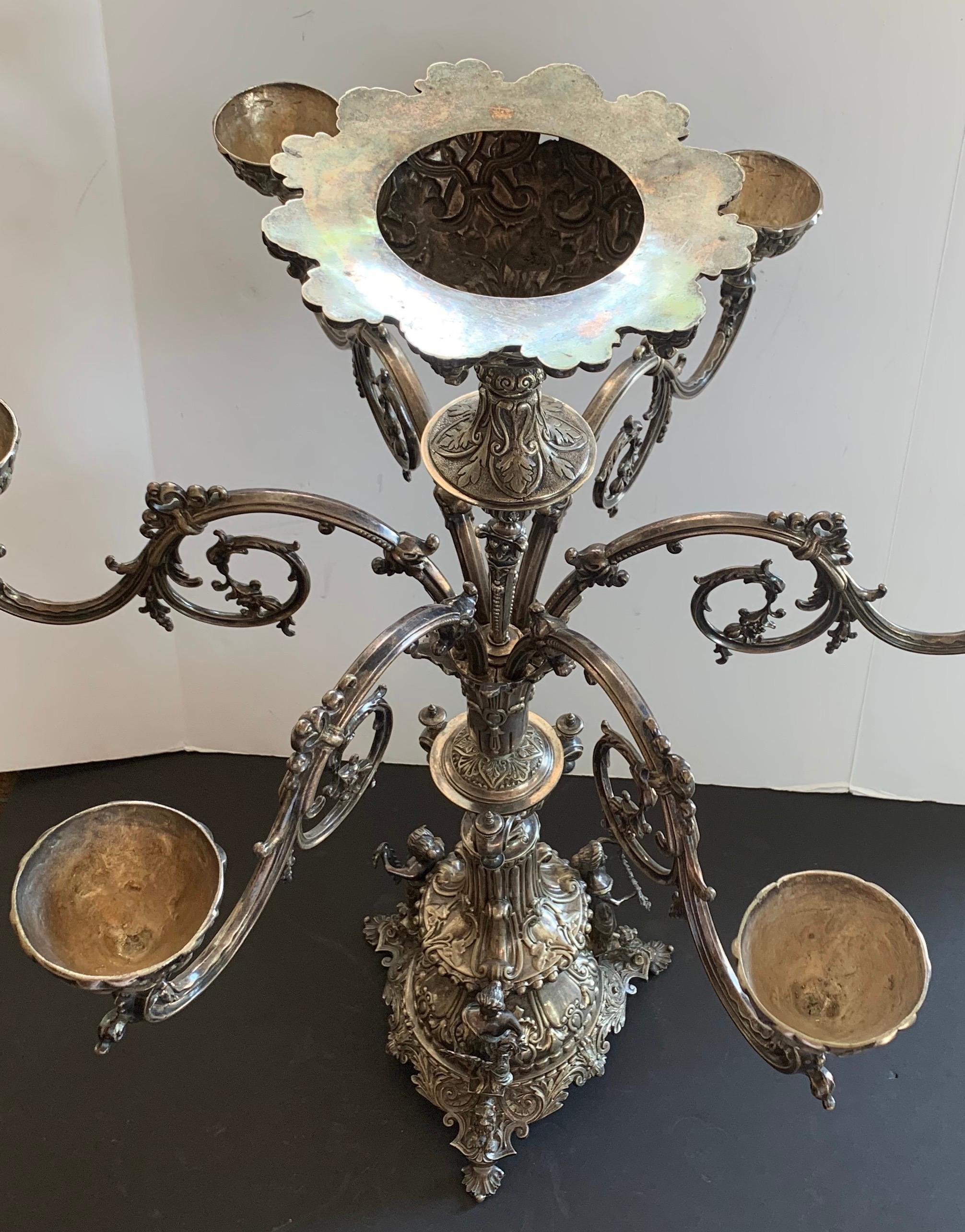 Monumental Fine Neoclassical 3 Figure English Silver Plated Epergne Candelabra 2