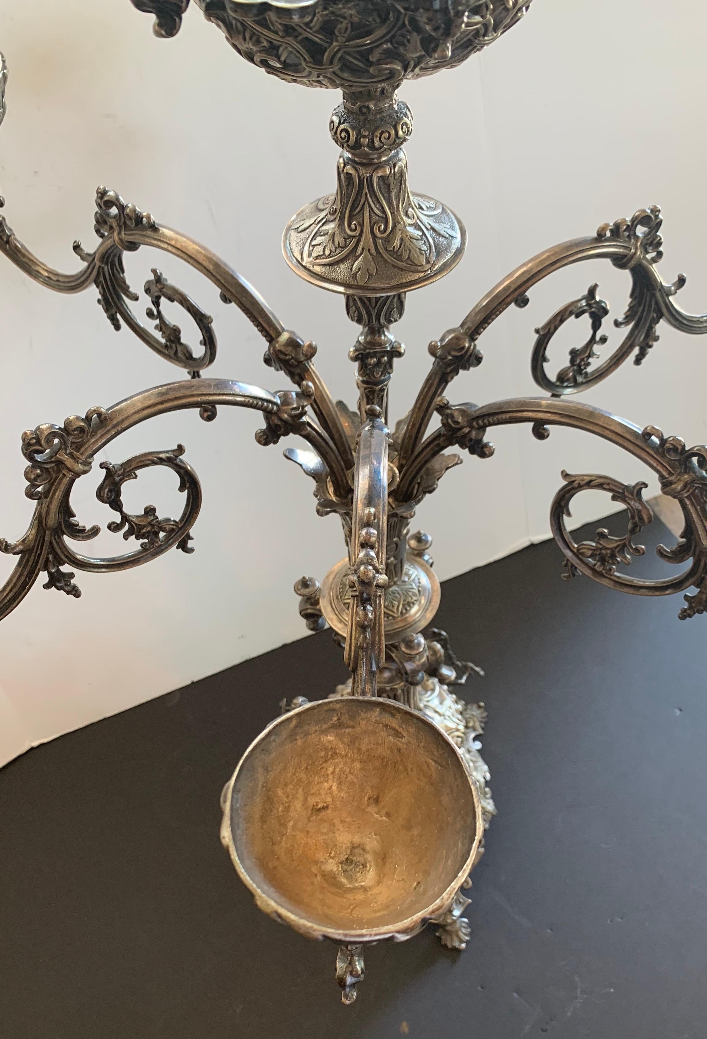 Monumental Fine Neoclassical 3 Figure English Silver Plated Epergne Candelabra 3