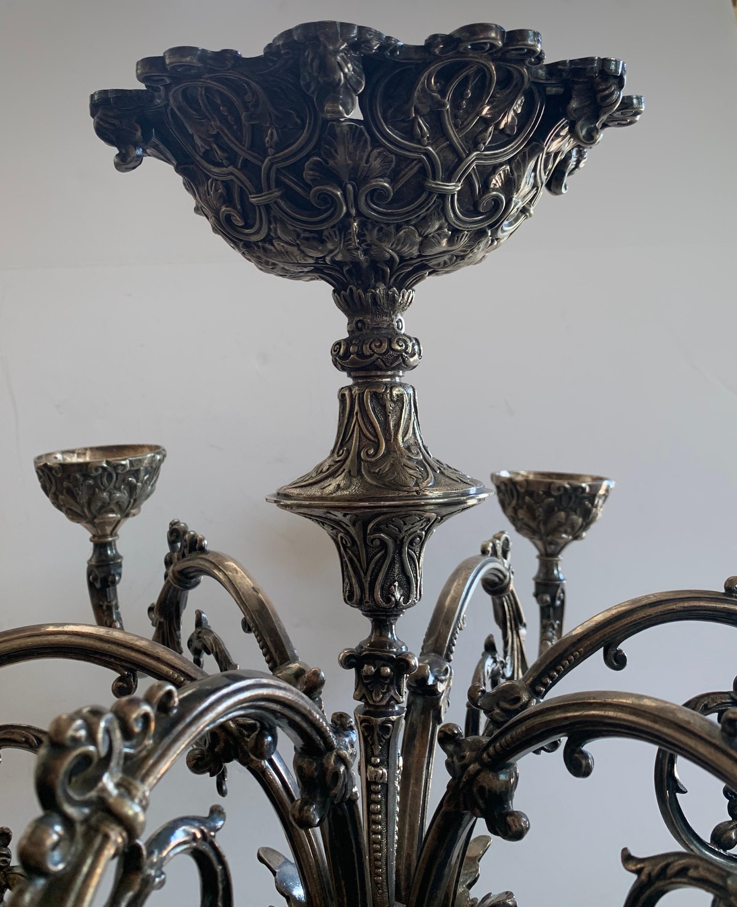 Monumental Fine Neoclassical 3 Figure English Silver Plated Epergne Candelabra 4