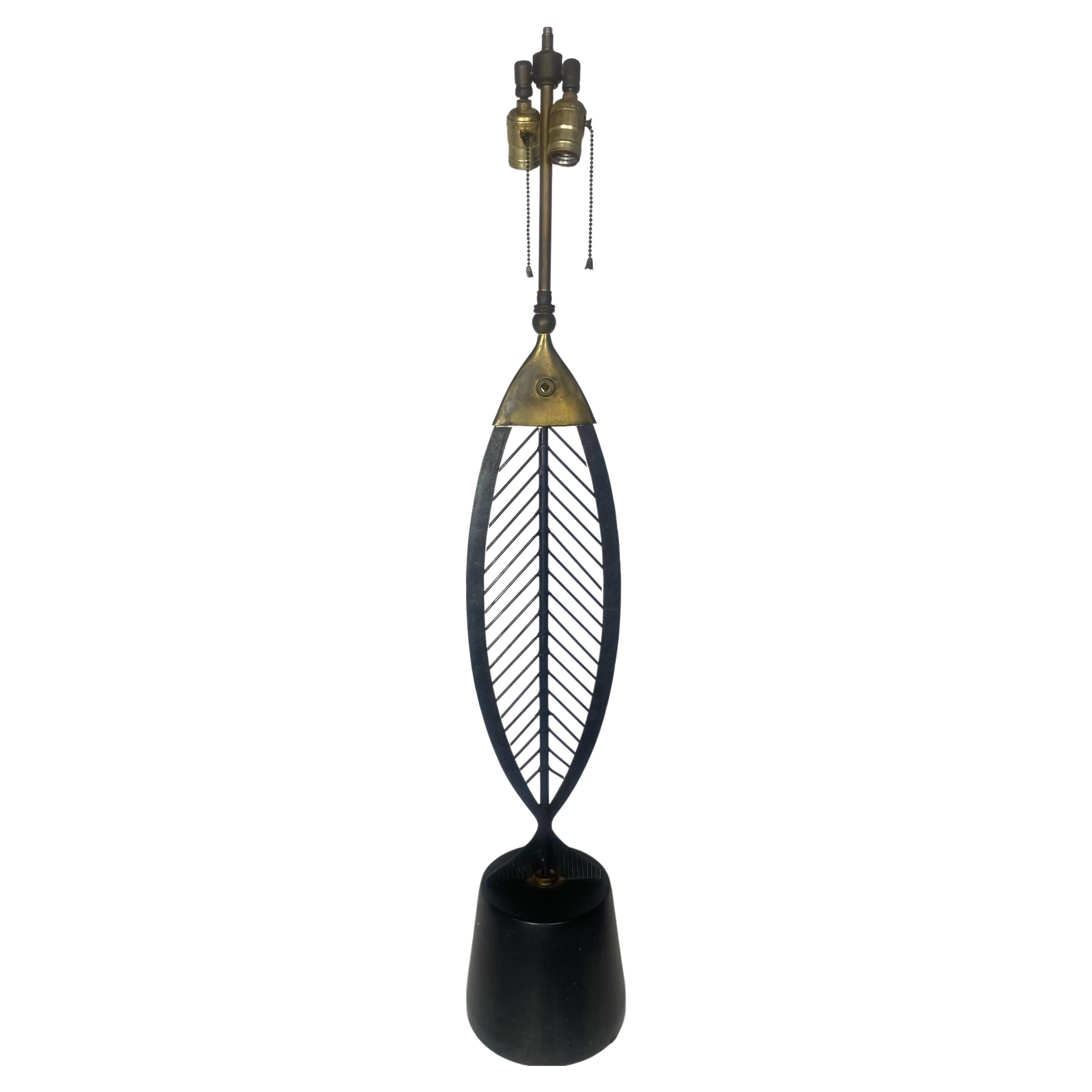 Monumental  "FISH" Table Lamp Attributed to Heifetz.. Iron and Brass, Modernist  For Sale