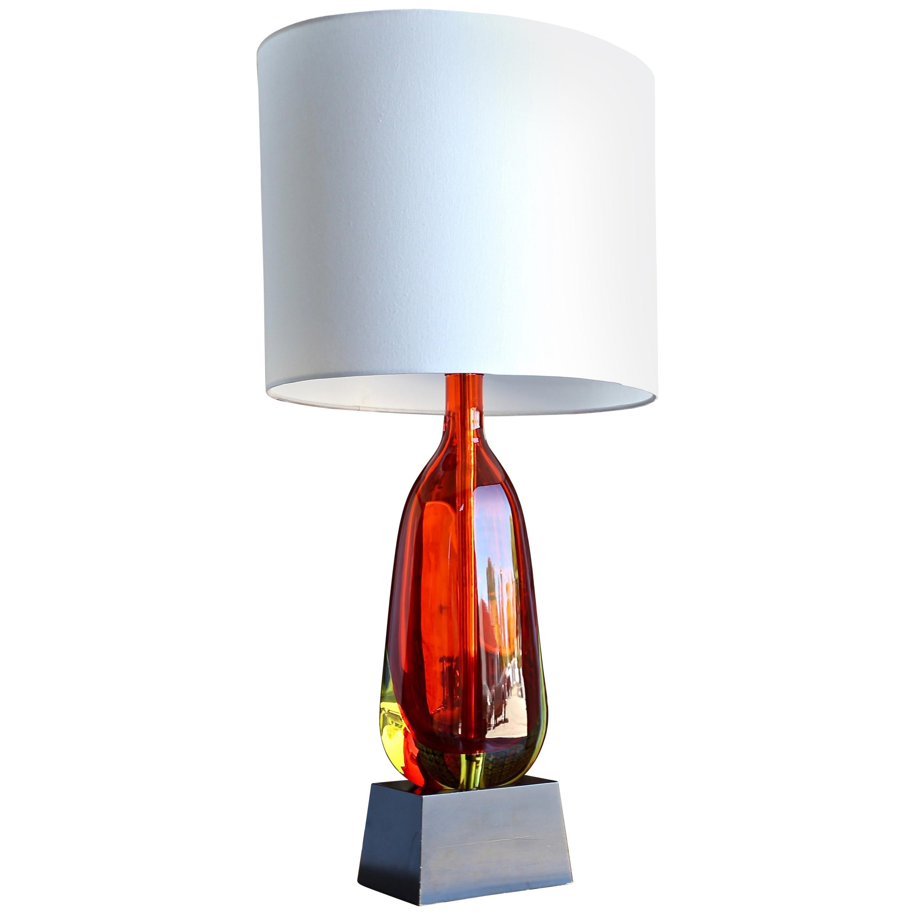 Monumental Flavio Poli for Seguso Murano Glass Table Lamp