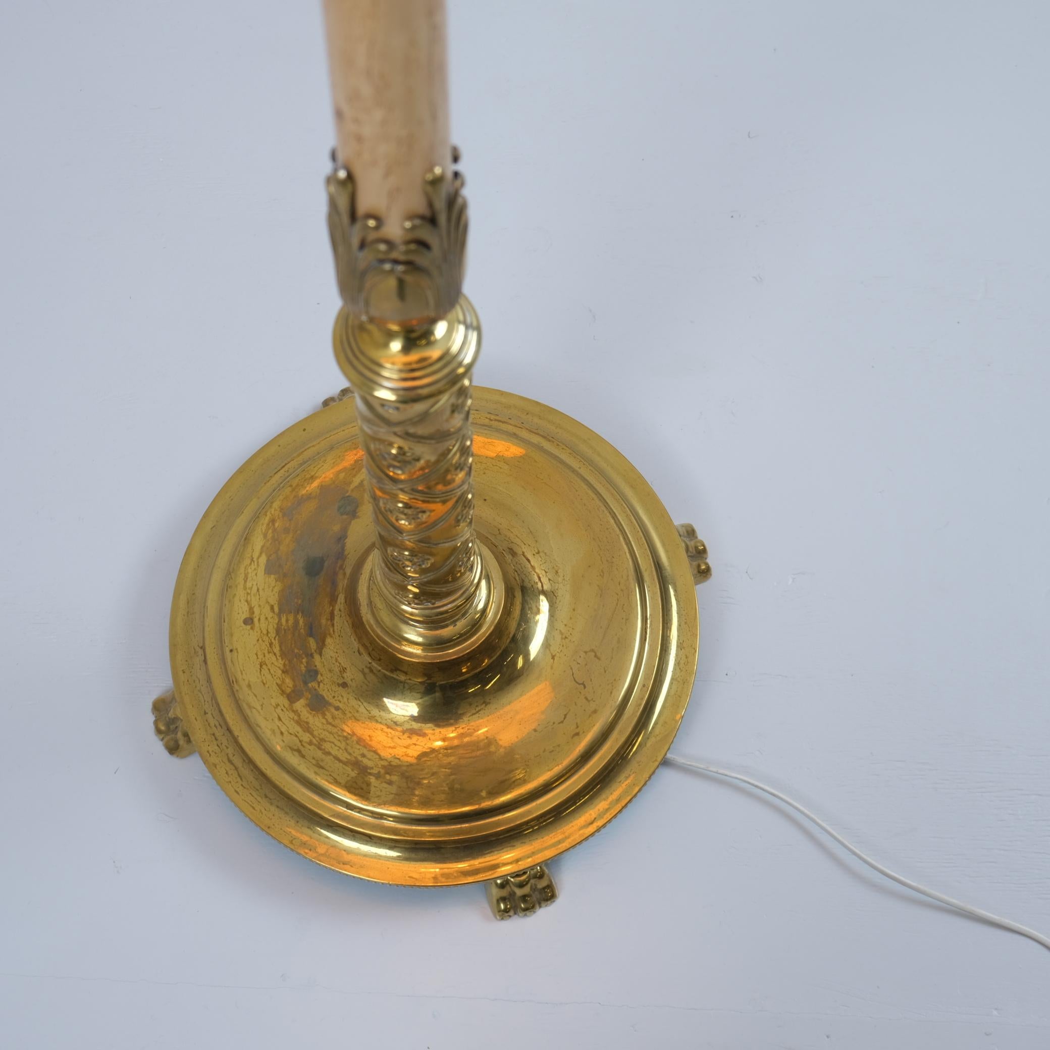Monumental Floor Lamp Attributed to Paavo Tynell, Brass and Silver Curly Birch For Sale 5