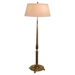 Monumental Floor Lamp Attributed to Paavo Tynell, Brass and Silver Curly Birch