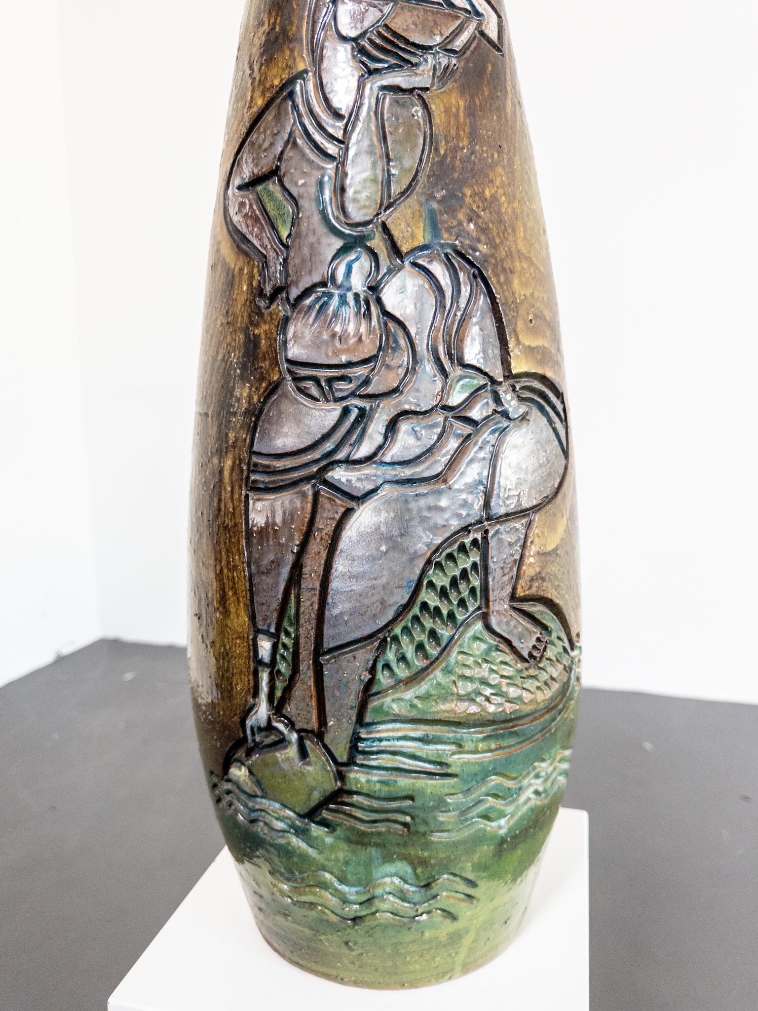 Monumental Floor Vase by Marian Zawadzki, Signed and Dated 1965 In Good Condition For Sale In Staffanstorp, SE
