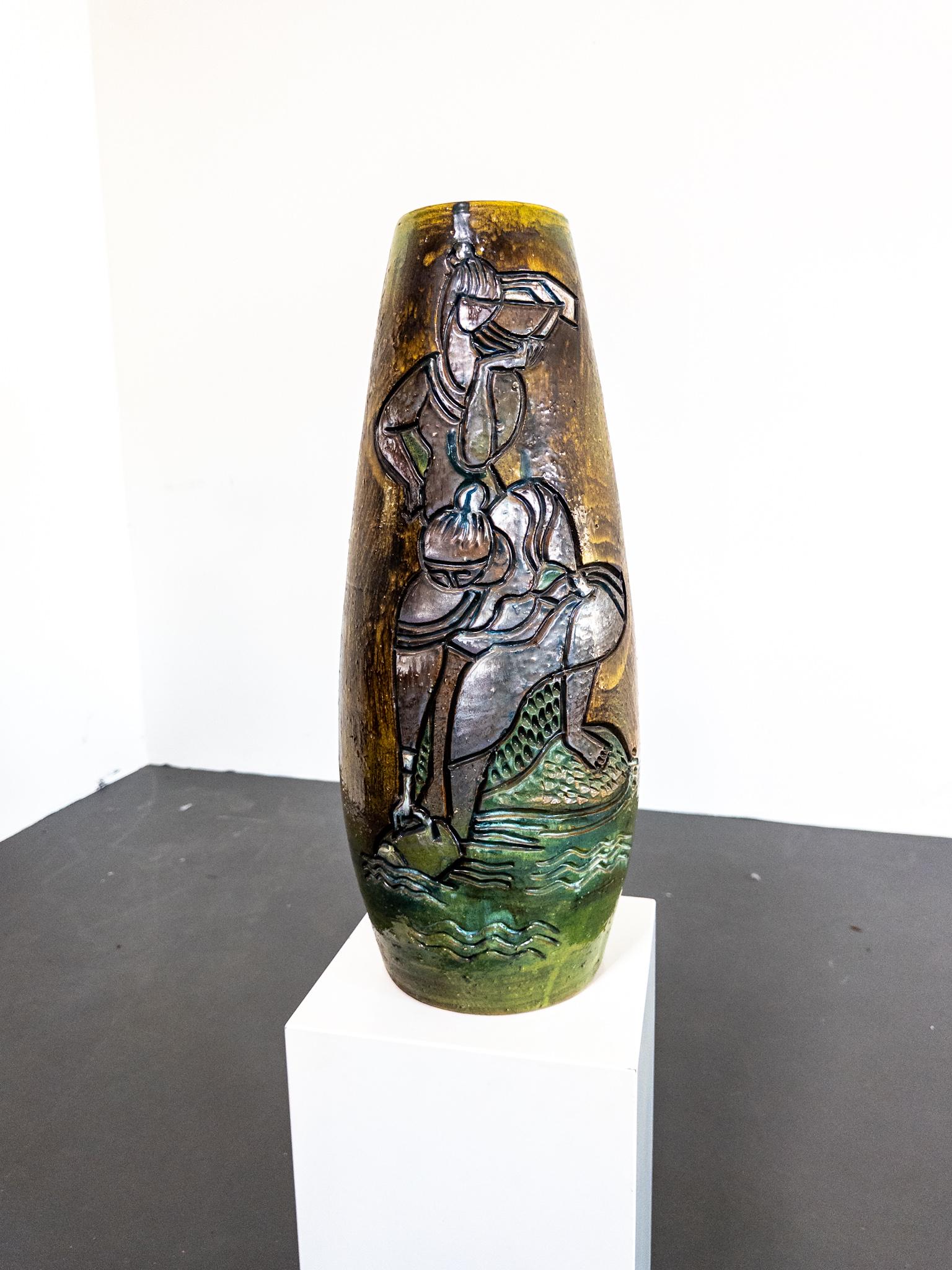 Ceramic Monumental Floor Vase by Marian Zawadzki, Signed and Dated 1965 For Sale