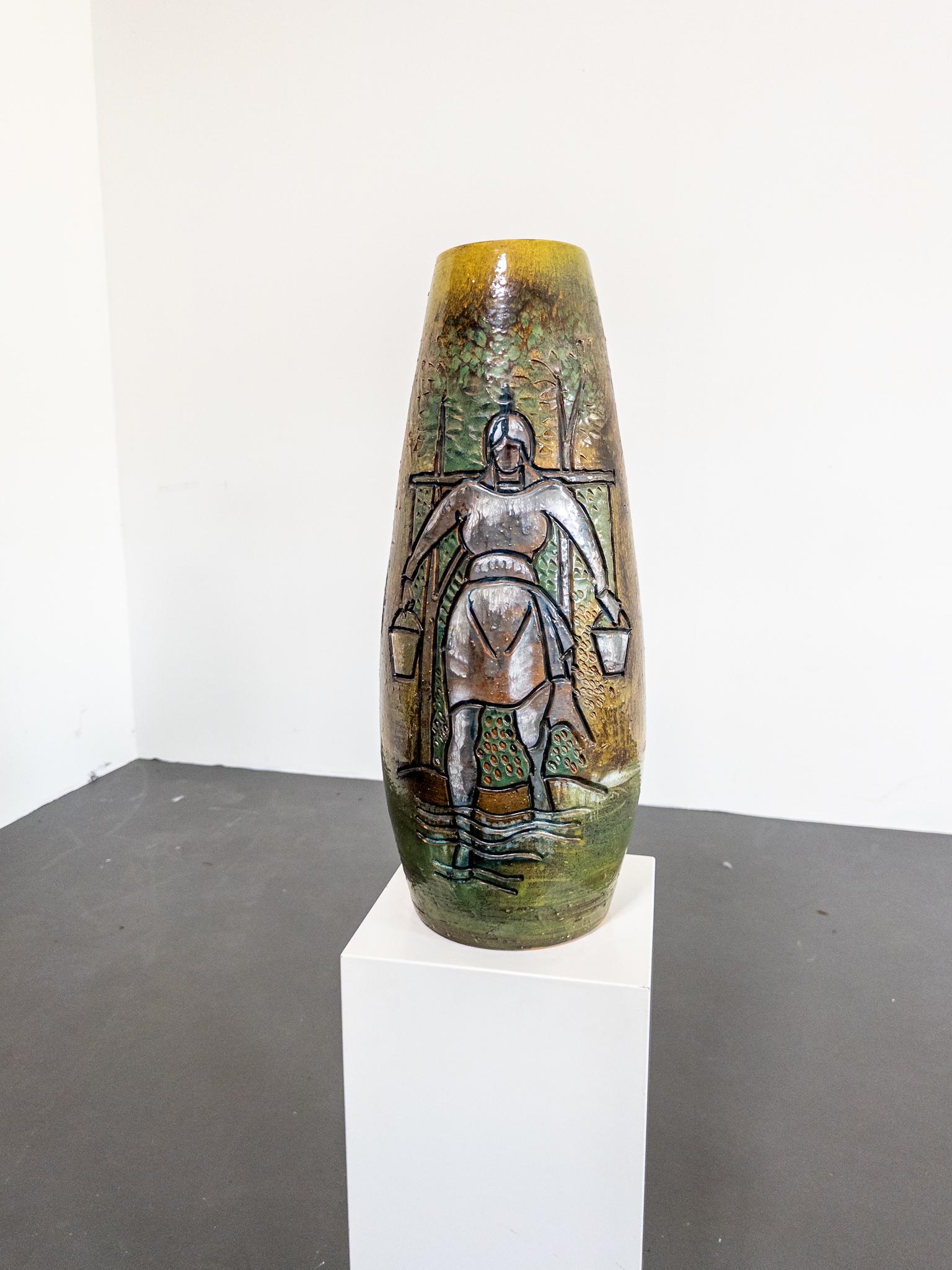 Monumental Floor Vase by Marian Zawadzki, Signed and Dated 1965 For Sale 1