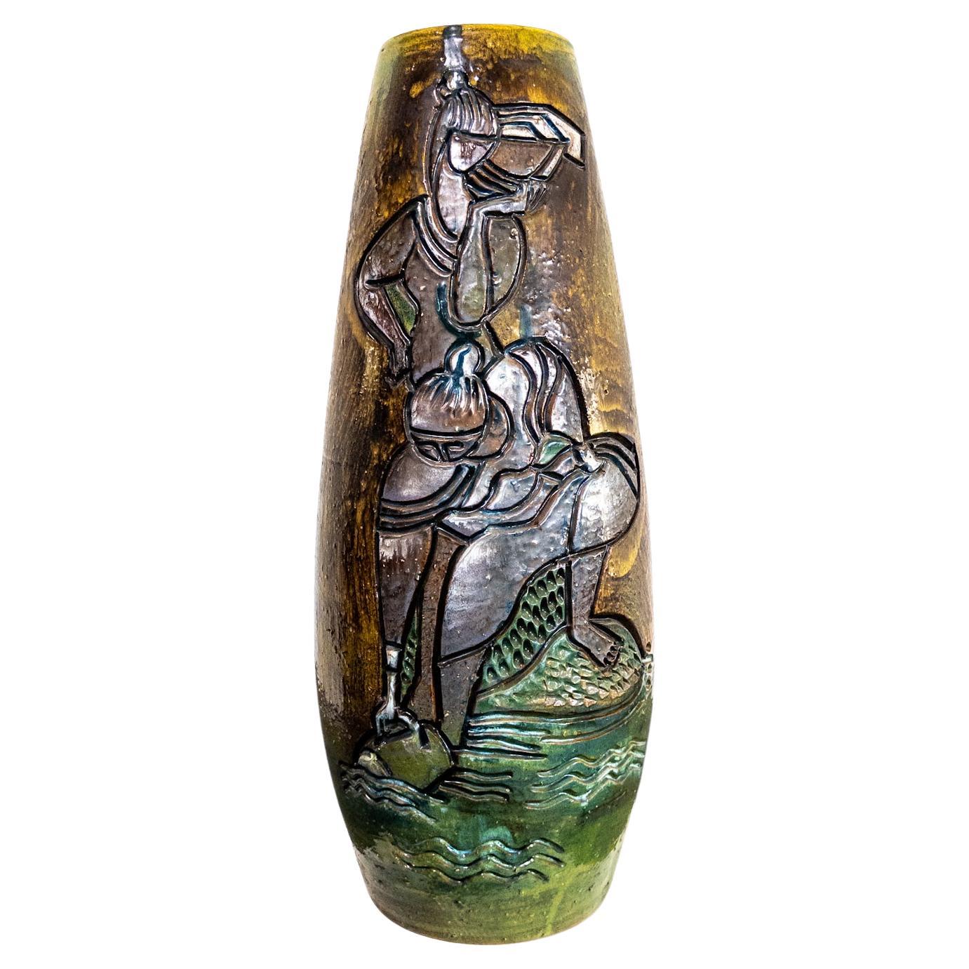 Monumental Floor Vase by Marian Zawadzki, Signed and Dated 1965