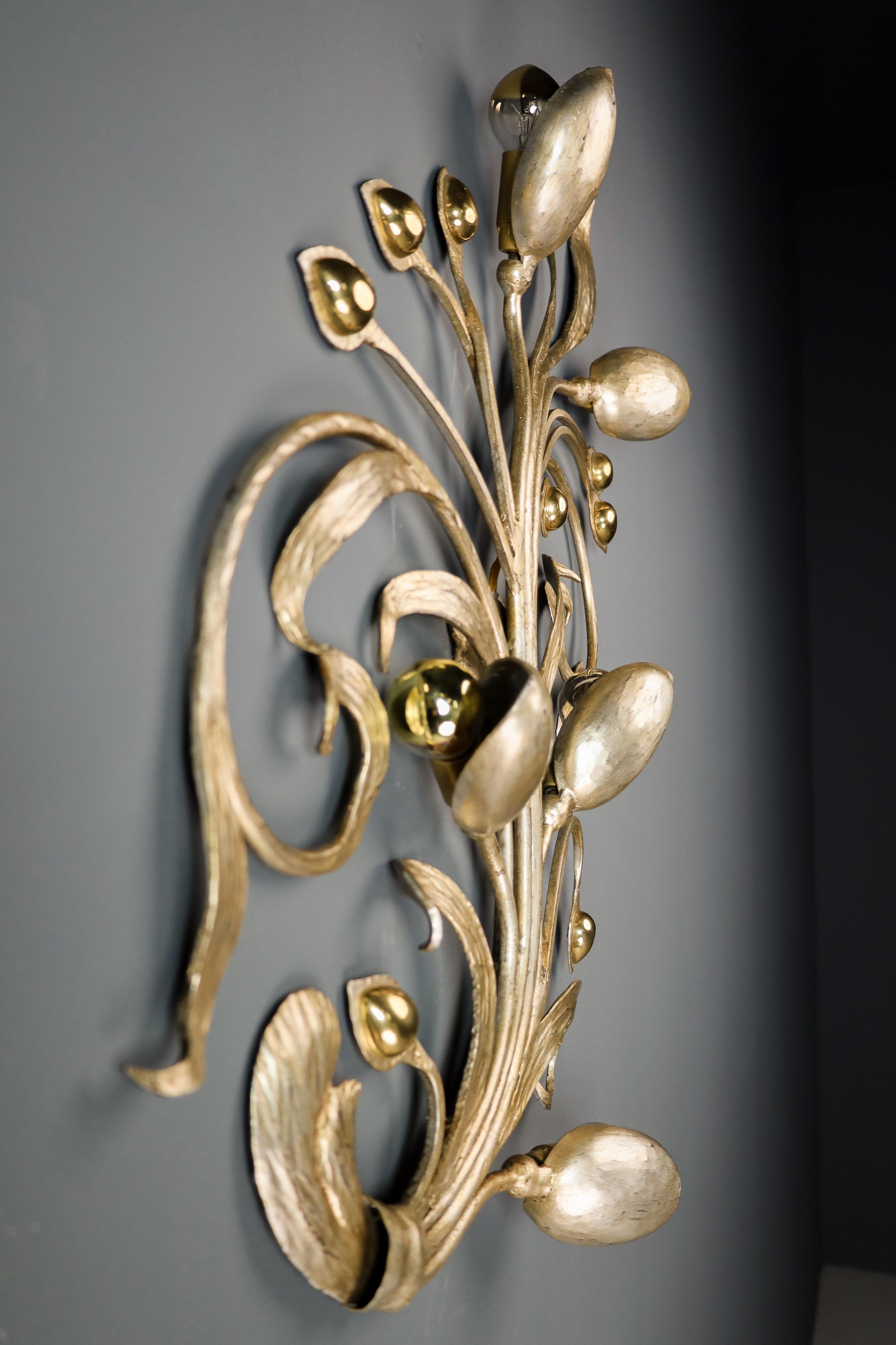 Monumental Floral Leaf Brass Wall Lights / Sculptures by Hans Möller Germany '60 For Sale 5