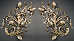 Monumentale Wandleuchten aus Messing mit geblümtem Blatt von Hans Mller, Deutschland '60