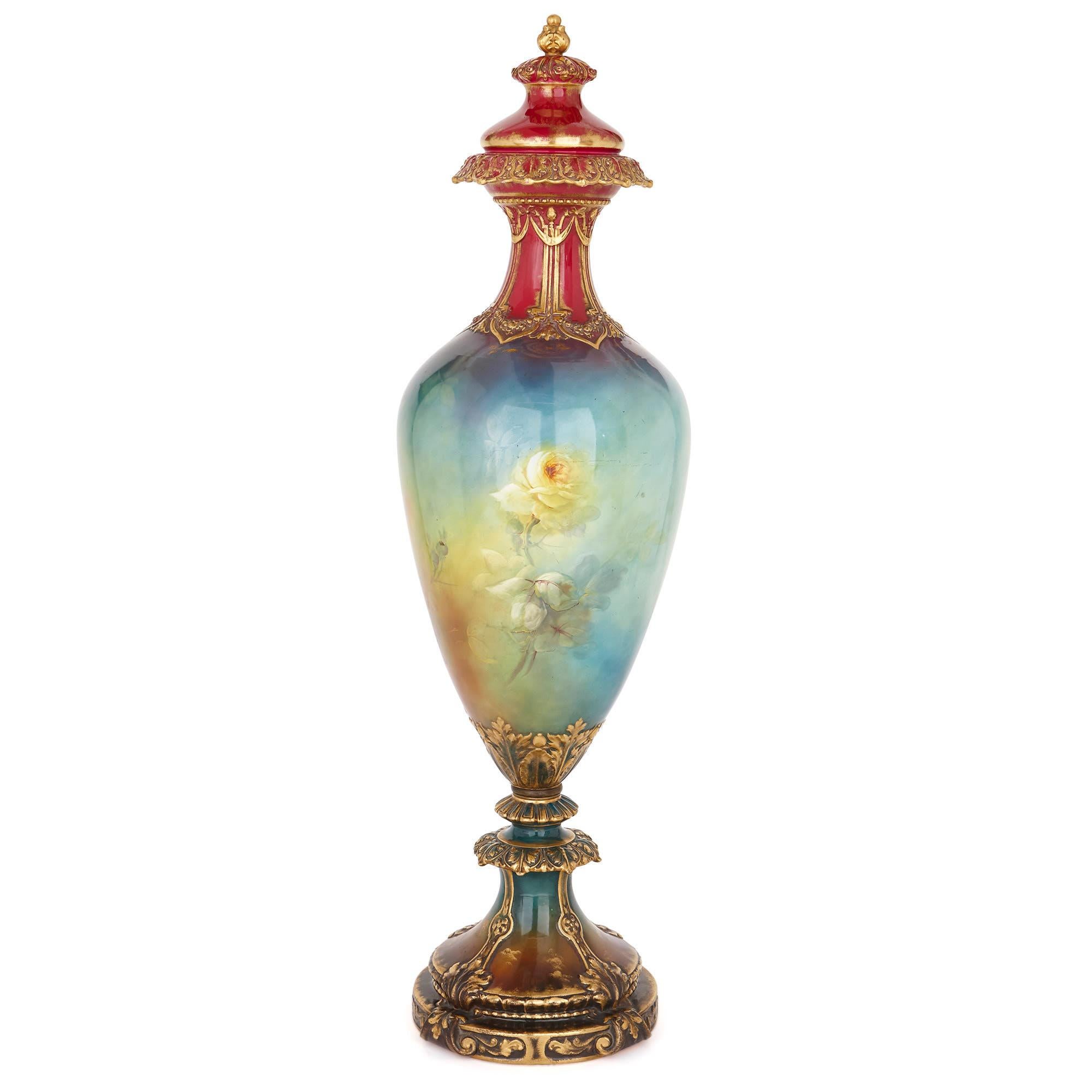 Art Nouveau Monumental Floral Porcelain Vase by Royal Bonn