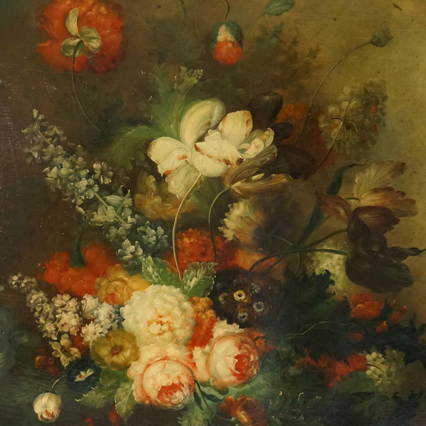 Canvas Monumental Floral Still Life Oil Painting 20th C For Sale