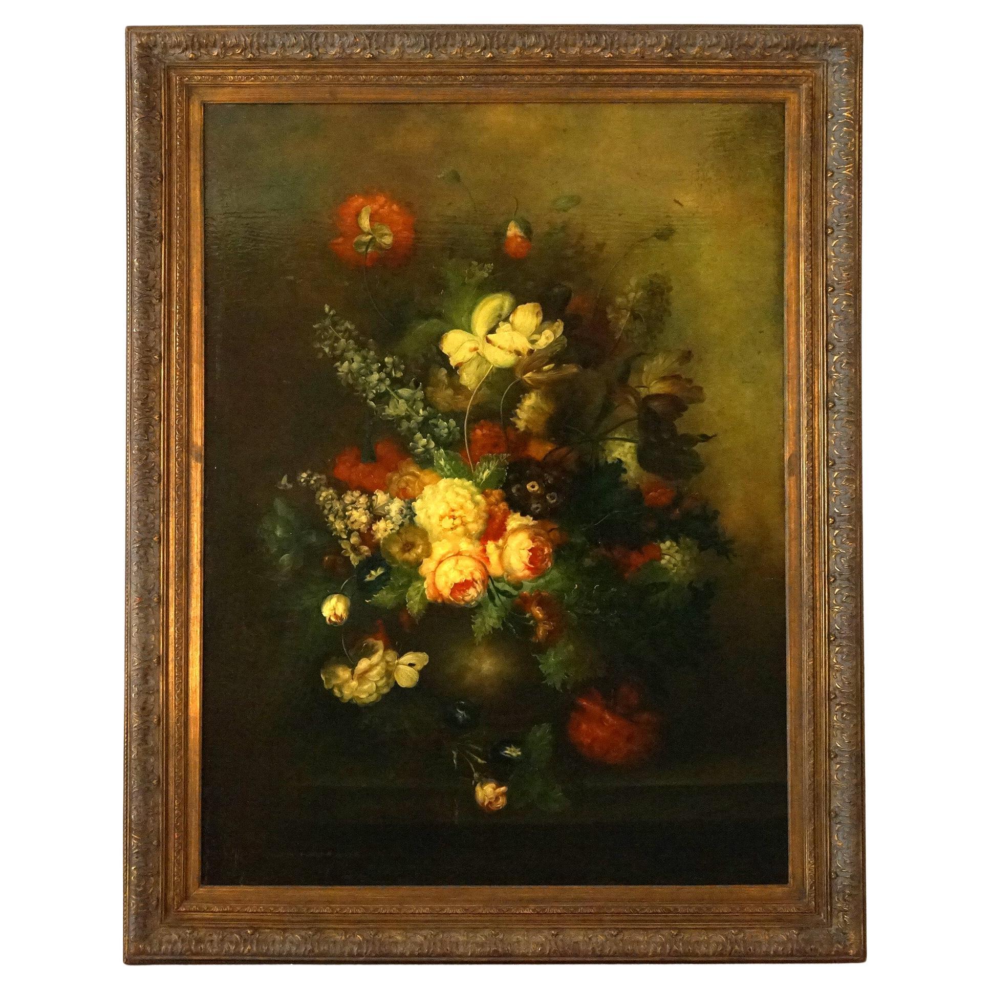 Monumental Floral Still Life Oil Painting 20th C For Sale