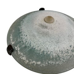 Monumental Flush Mount Antiqued Murano Glass White and Green Color, 1980s