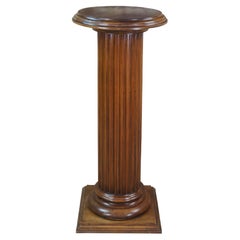 Vintage Monumental Fluted Oak Pedestal Pillar Corinthian Column Plant Stand