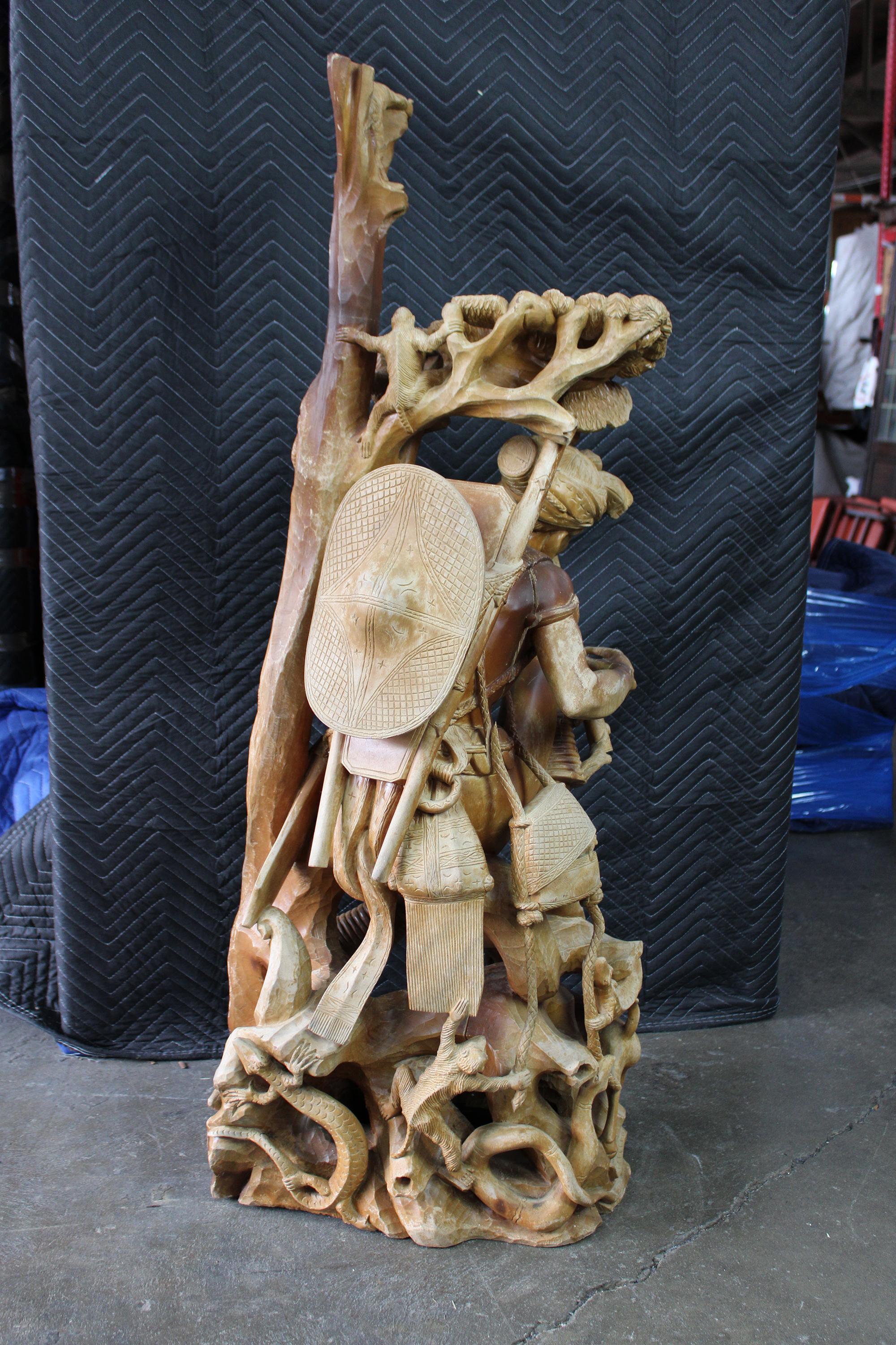 Monumental Folk Art Carved TOTEM Statue Sculpture Man Flute Animals For Sale 6