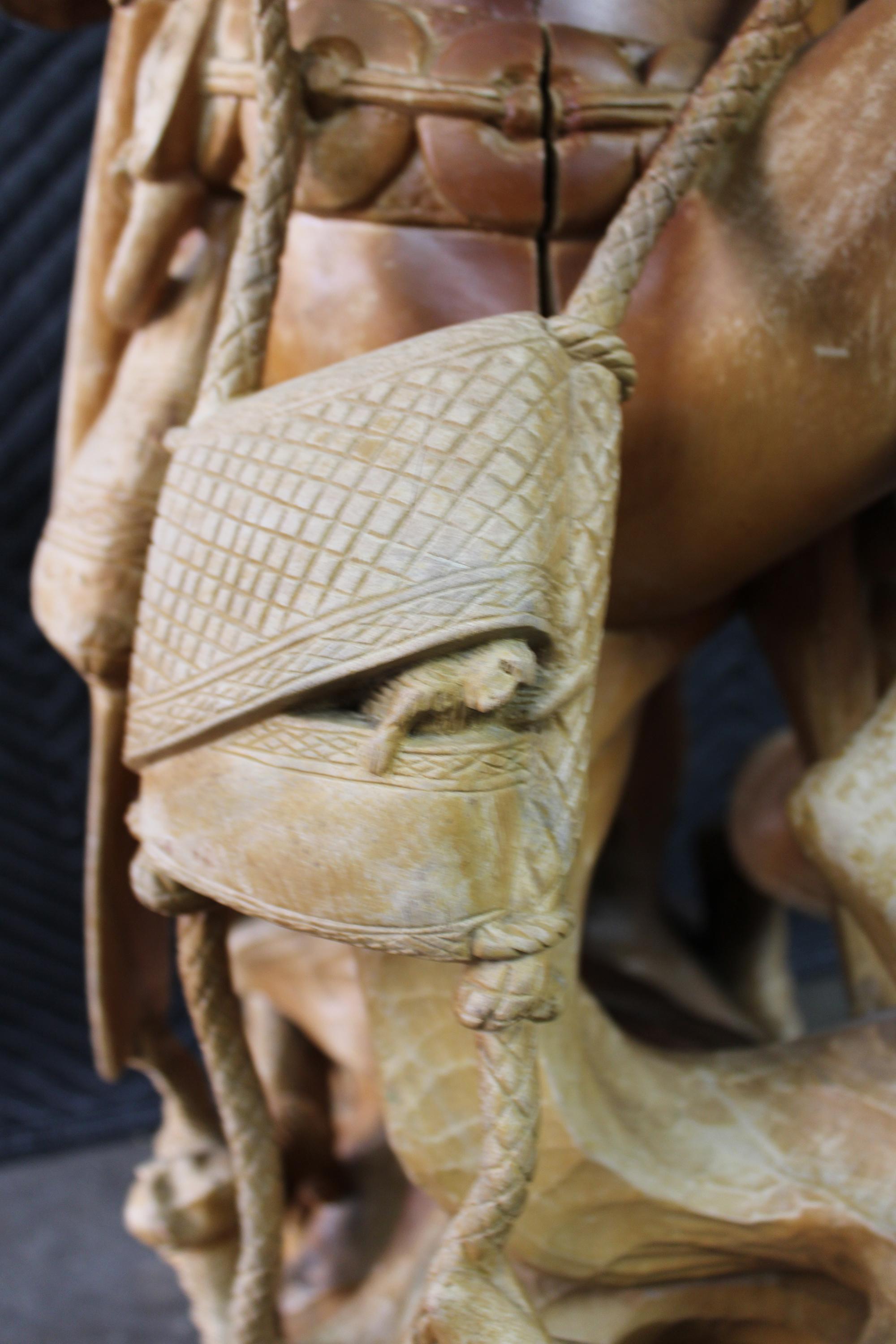 Hardwood Monumental Folk Art Carved TOTEM Statue Sculpture Man Flute Animals For Sale