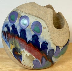 Monumental Footed Raku Sphere Vase by Ken Pick, American Studio Pottery