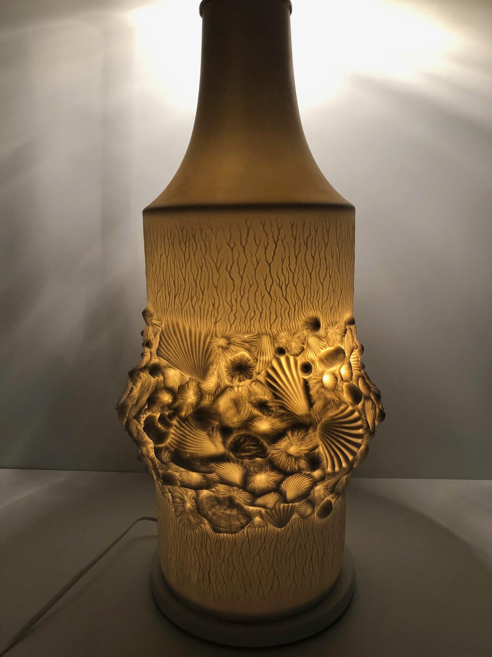 Monumental Fossil Shell Table Lamp Foot Bisque Porcelain, 1960s Kaiser Porcelain 7