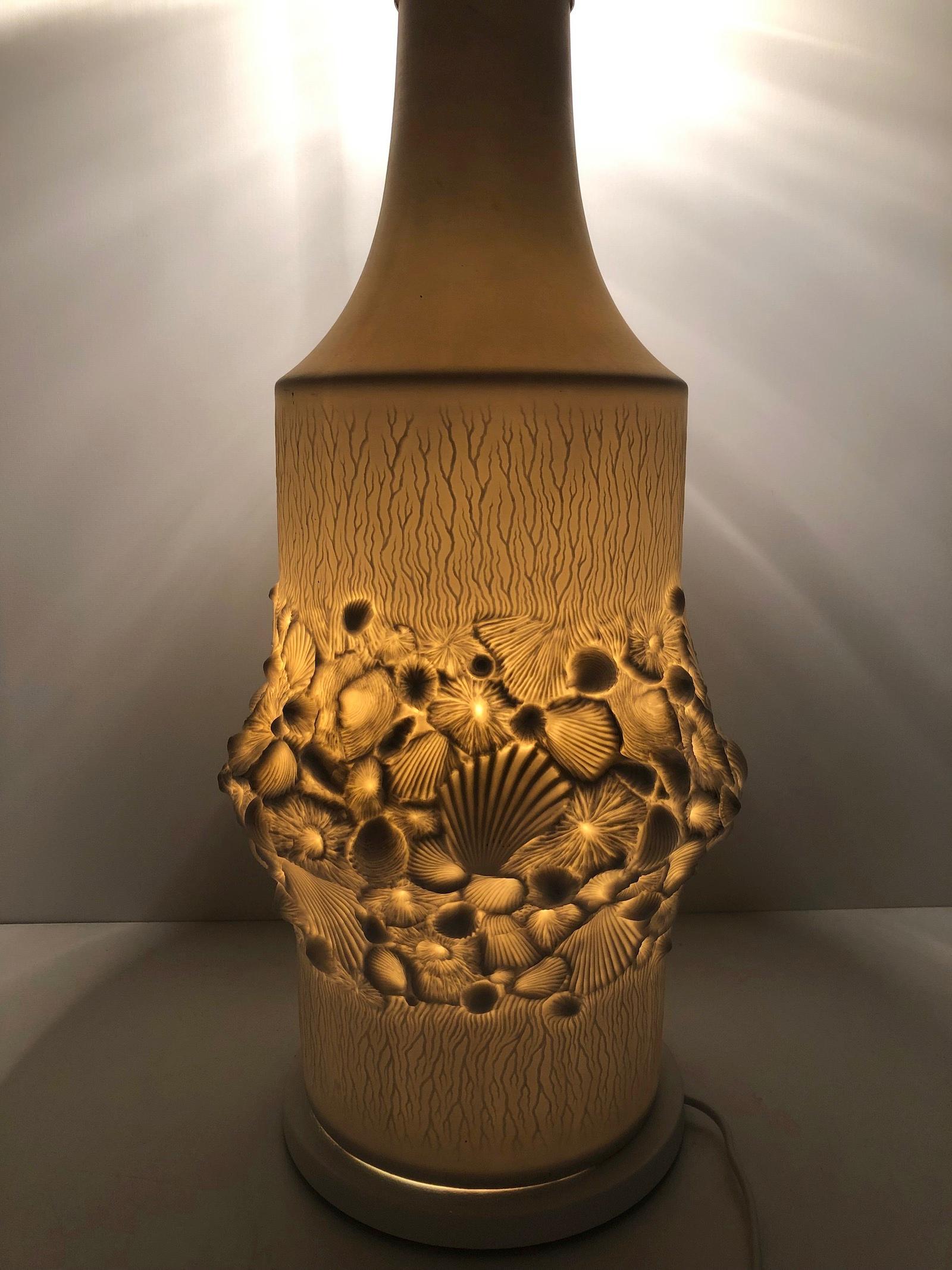 Monumental Fossil Shell Table Lamp Foot Bisque Porcelain, 1960s Kaiser Porcelain 9