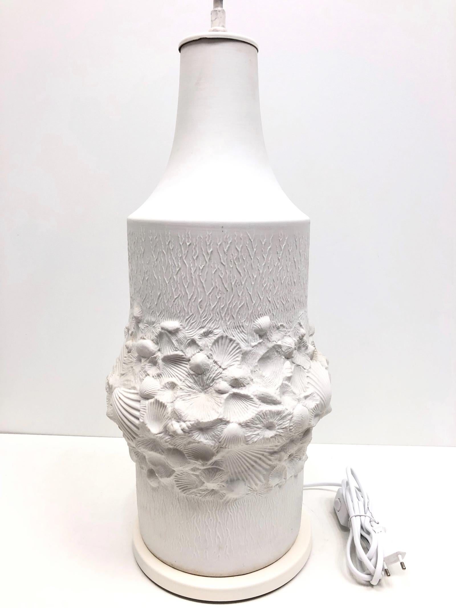 German Monumental Fossil Shell Table Lamp Foot Bisque Porcelain, 1960s Kaiser Porcelain