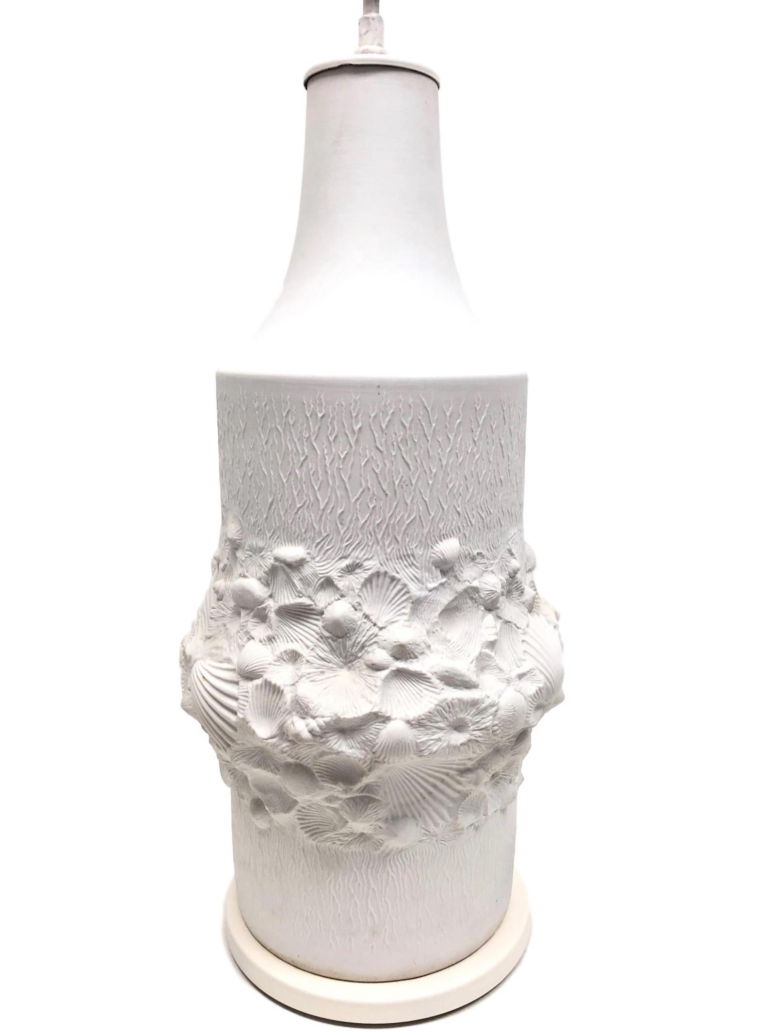 Mid-20th Century Monumental Fossil Shell Table Lamp Foot Bisque Porcelain, 1960s Kaiser Porcelain
