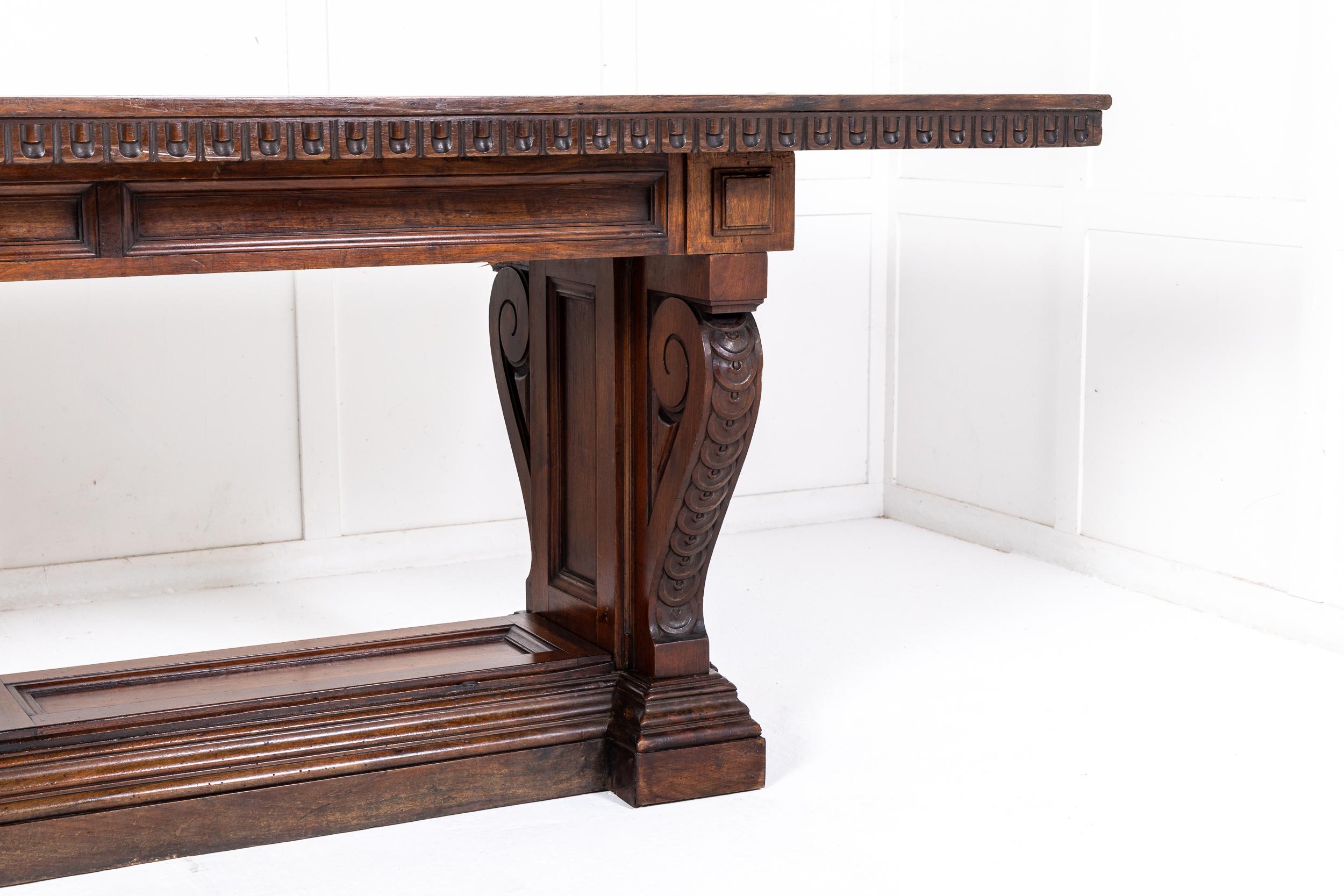 Monumental Four Metre 19th Century Italian Walnut Refectory Table For Sale 7