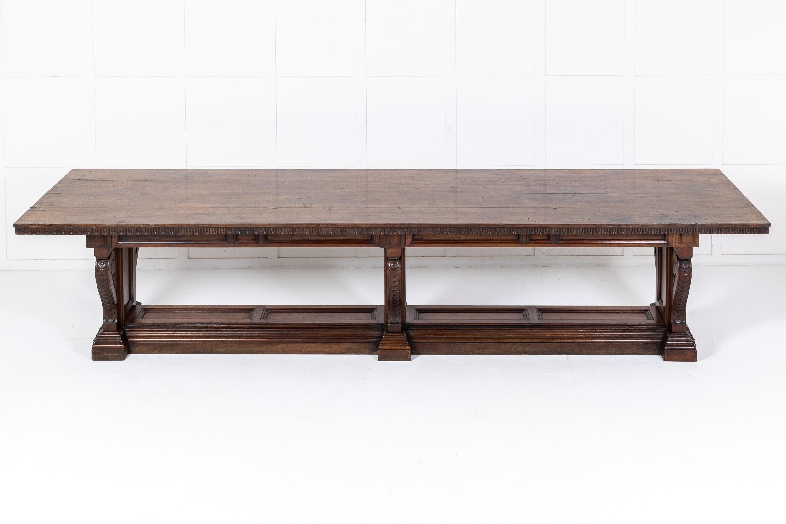 Monumental Four Metre 19th Century Italian Walnut Refectory Table For Sale 8