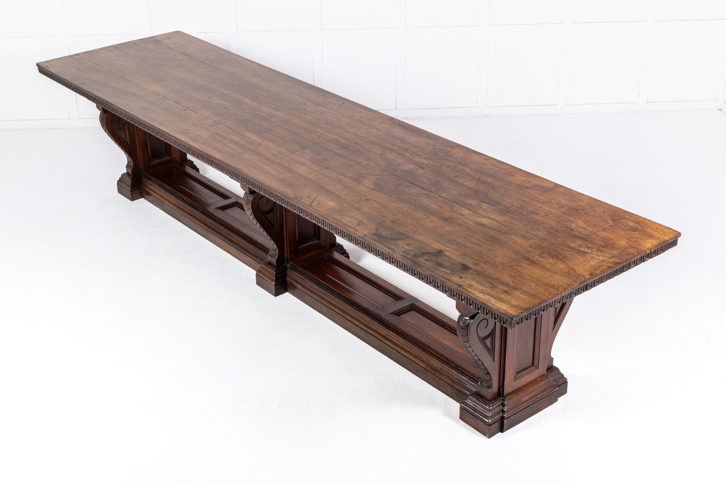 Monumental Four Metre 19th Century Italian Walnut Refectory Table For Sale 1