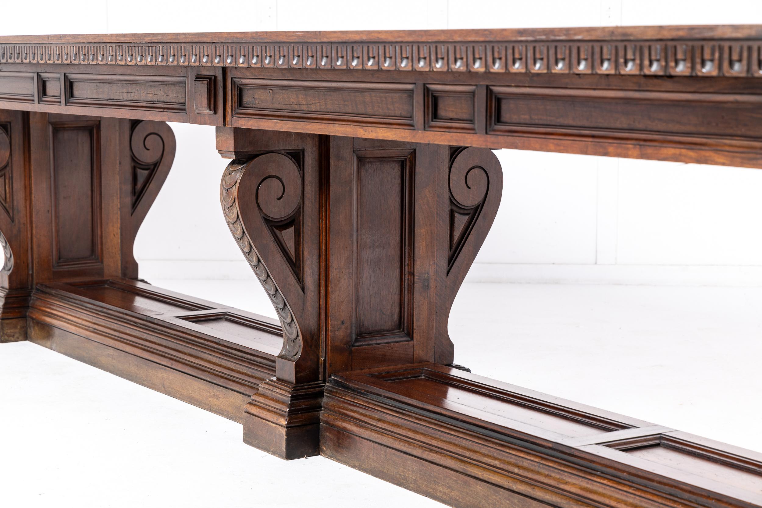 Monumental Four Metre 19th Century Italian Walnut Refectory Table For Sale 2