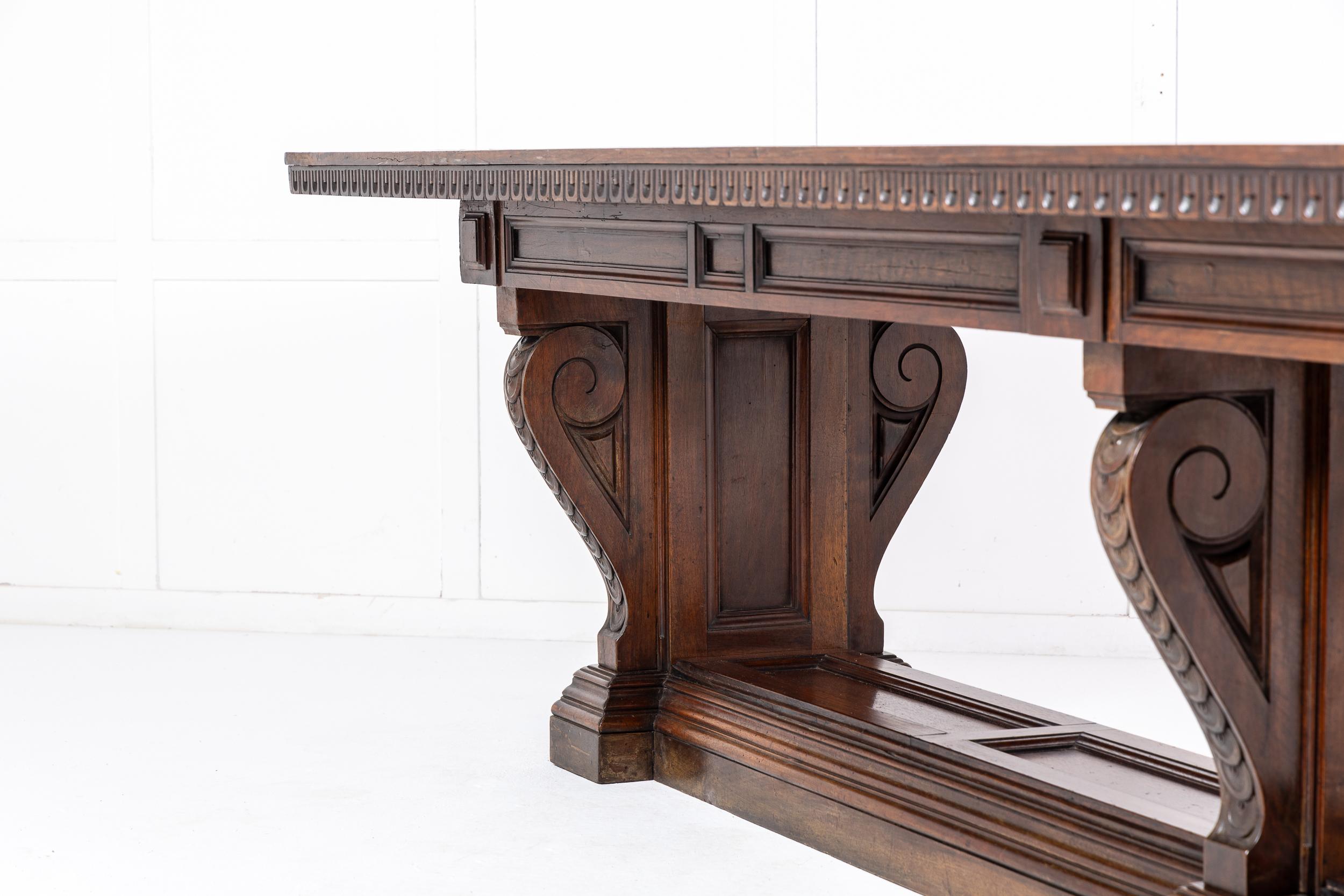 Monumental Four Metre 19th Century Italian Walnut Refectory Table For Sale 3