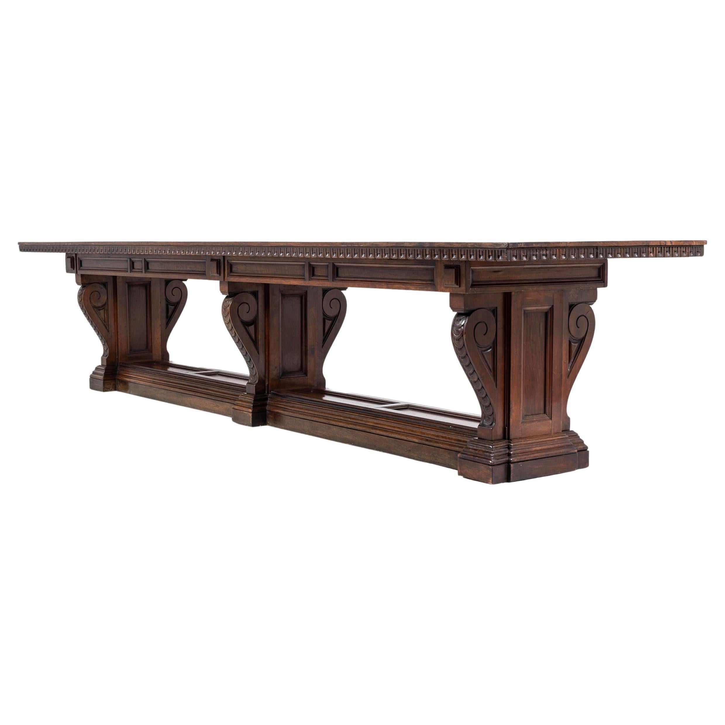 Monumental Four Metre 19th Century Italian Walnut Refectory Table For Sale