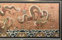 Monumental Framed Chinese Embroidery Dragon Tapestry