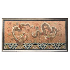 Monumental Framed Chinese Embroidery Dragon Tapestry
