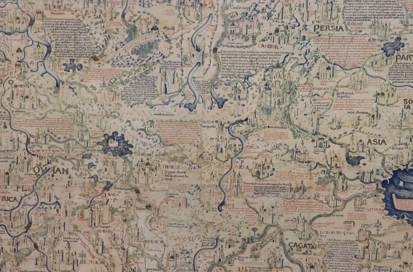 Monumental Framed Medieval Facsimile Map Of The World Fra Mauro Wood Wall Panel For Sale 5