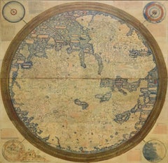 Monumental Enmarcado Mapa Medieval Facsímil Del Mundo Fra Mauro Panel De Pared De Madera
