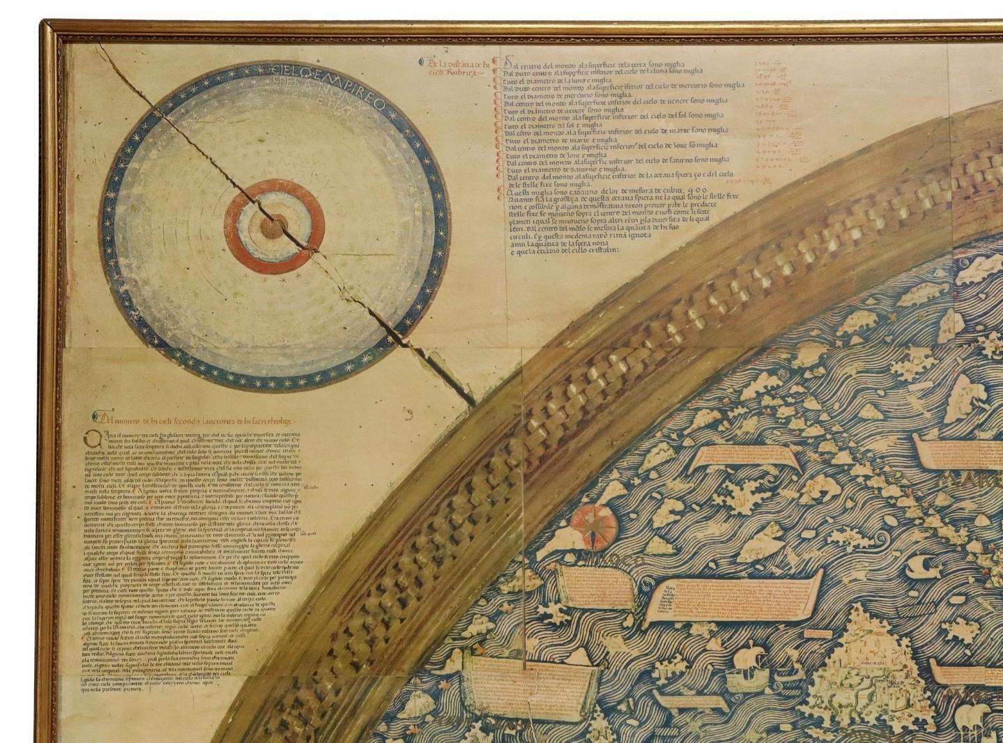 Linen Monumental Framed Medieval Facsimile Map Of The World Fra Mauro Wood Wall Panel For Sale