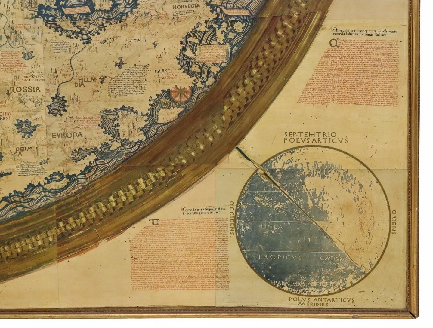 Monumental Framed Medieval Facsimile Map Of The World Fra Mauro Wood Wall Panel For Sale 2
